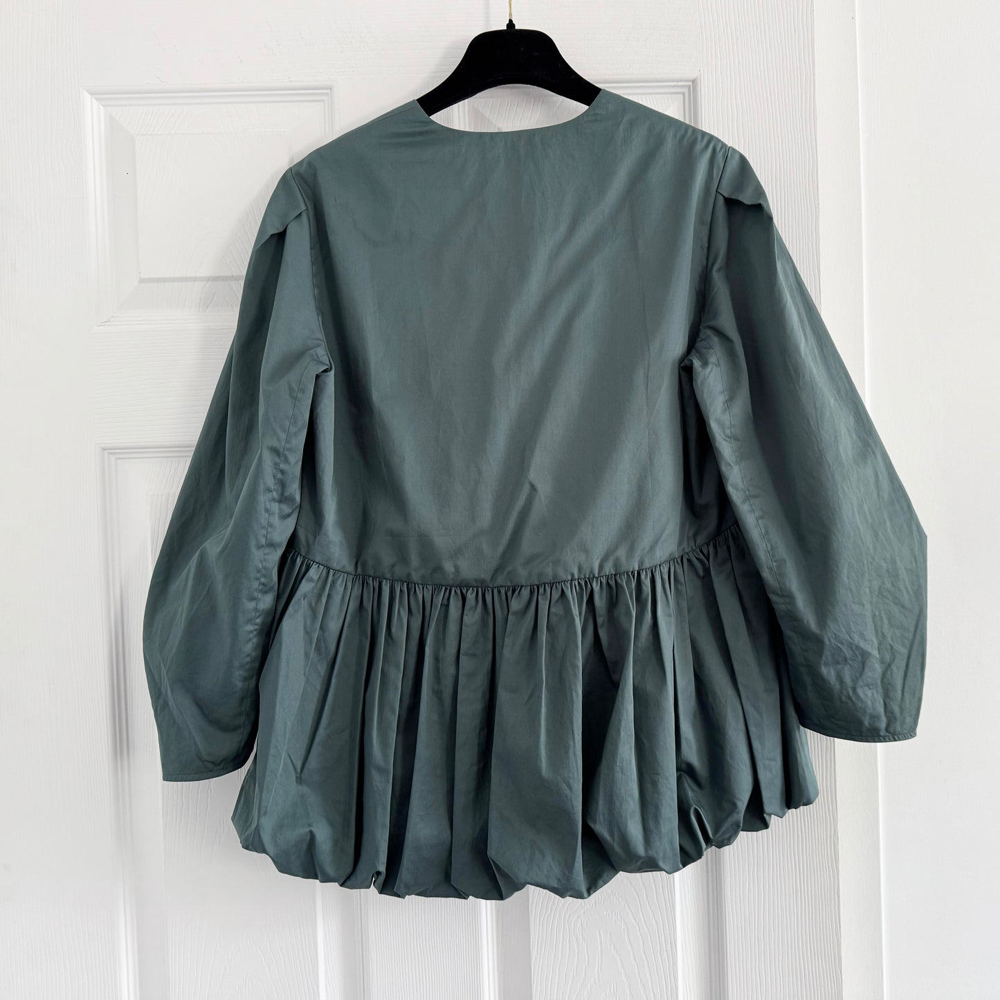 Tibi Eco Poplin Deep V Sculpted Top in "Phthlao Green", size 2