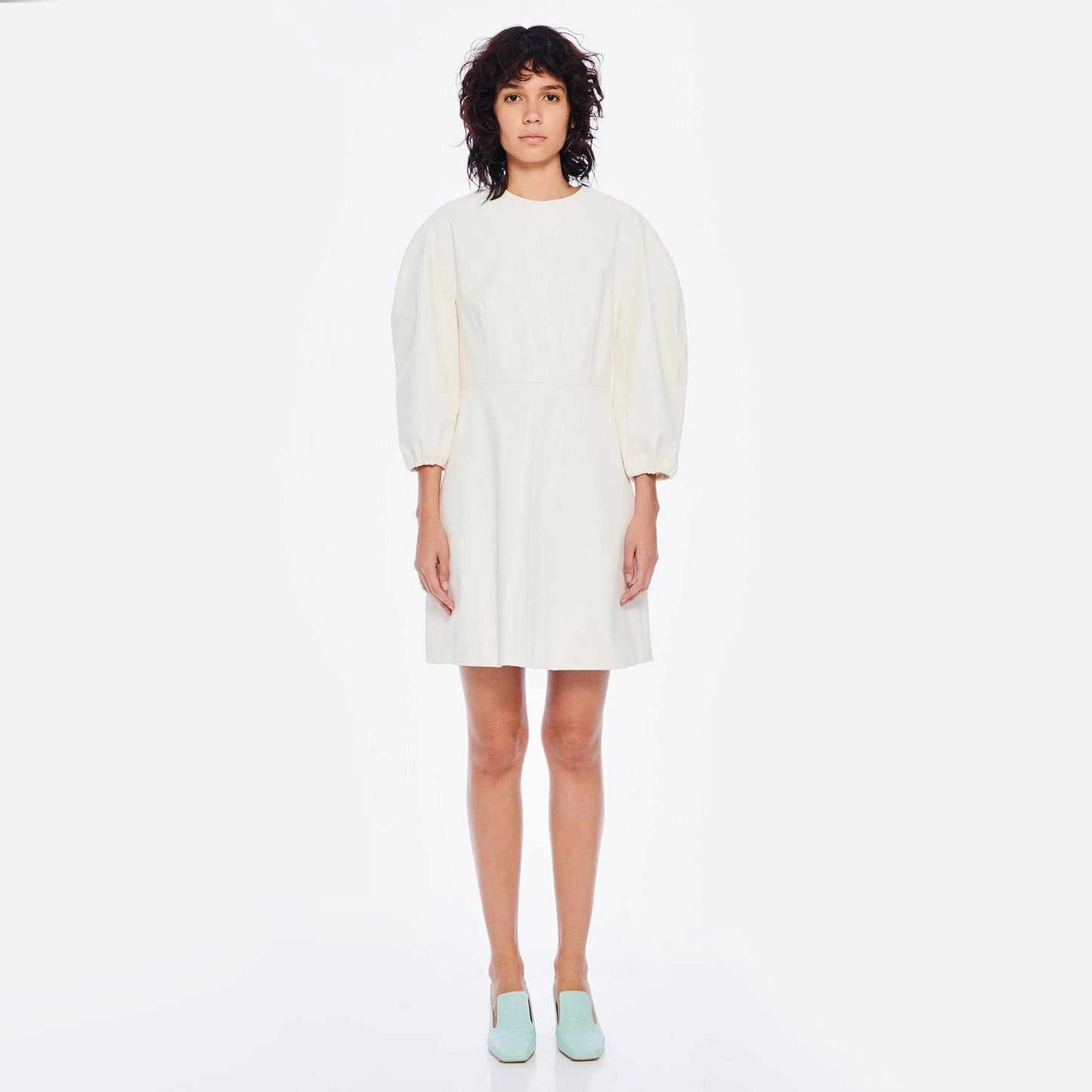 Tibi Faux-leather Structured Mini Dress in Ivory, size 2