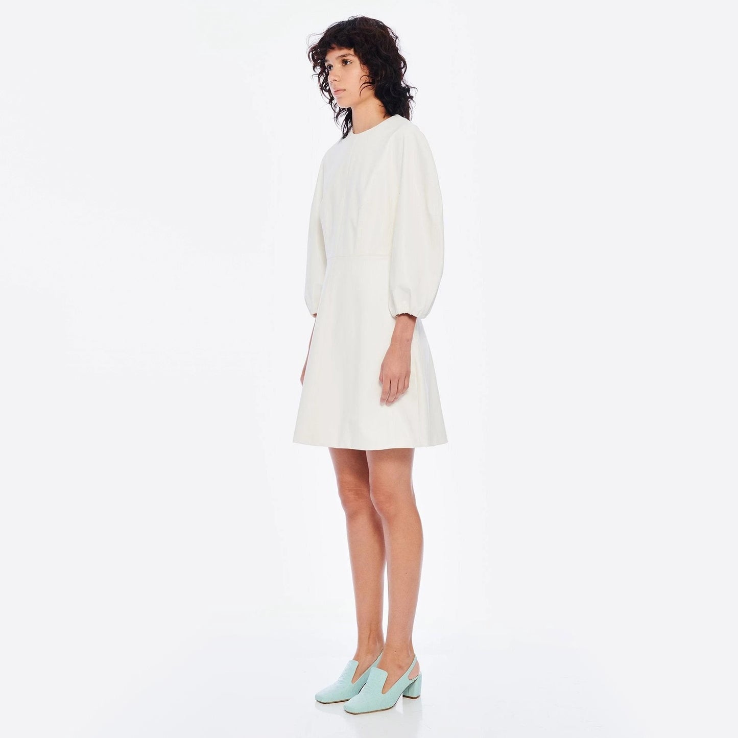 Tibi Faux-leather Structured Mini Dress in Ivory, size 2