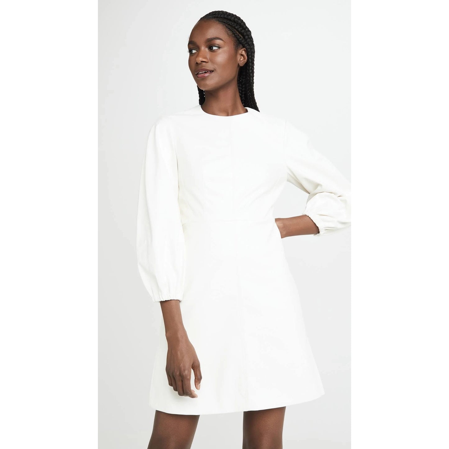 Tibi Faux-leather Structured Mini Dress in Ivory, size 2