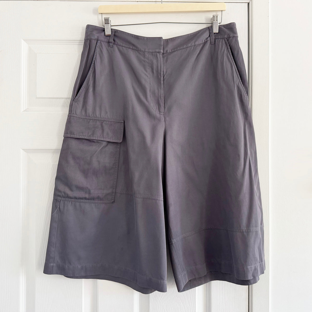 Tibi Drapey Suiting Cargo Short in "Deep Violet", size 12