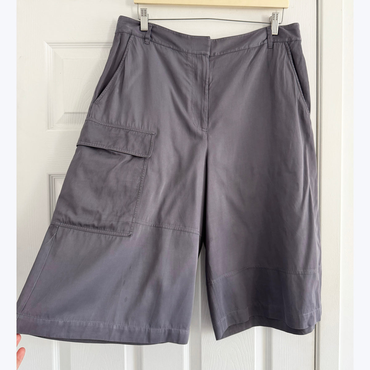 Tibi Drapey Suiting Cargo Short in "Deep Violet", size 12