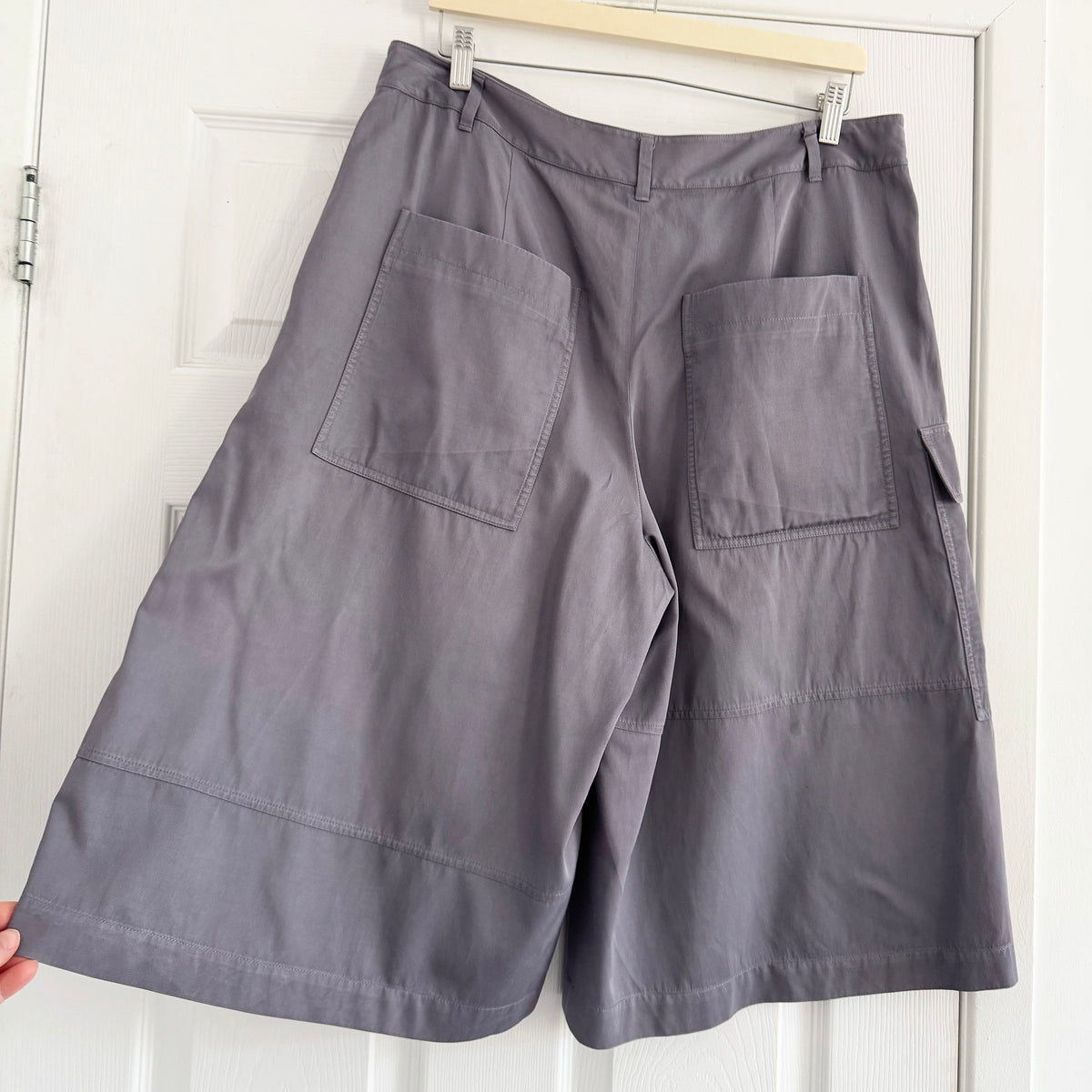 Tibi Drapey Suiting Cargo Short in "Deep Violet", size 12