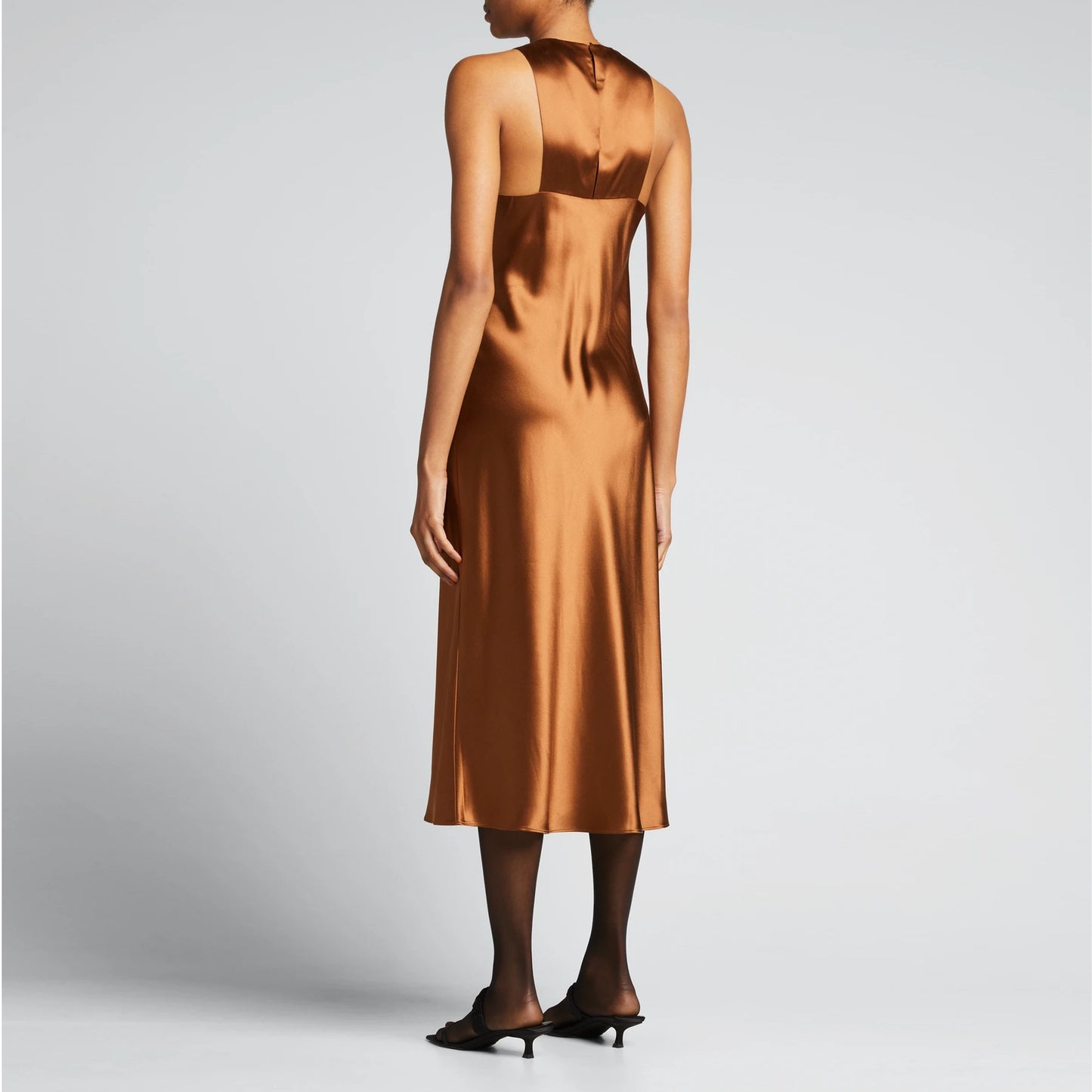 Tibi Heavy Satin Midi Bias Dress in Bronze, size 00