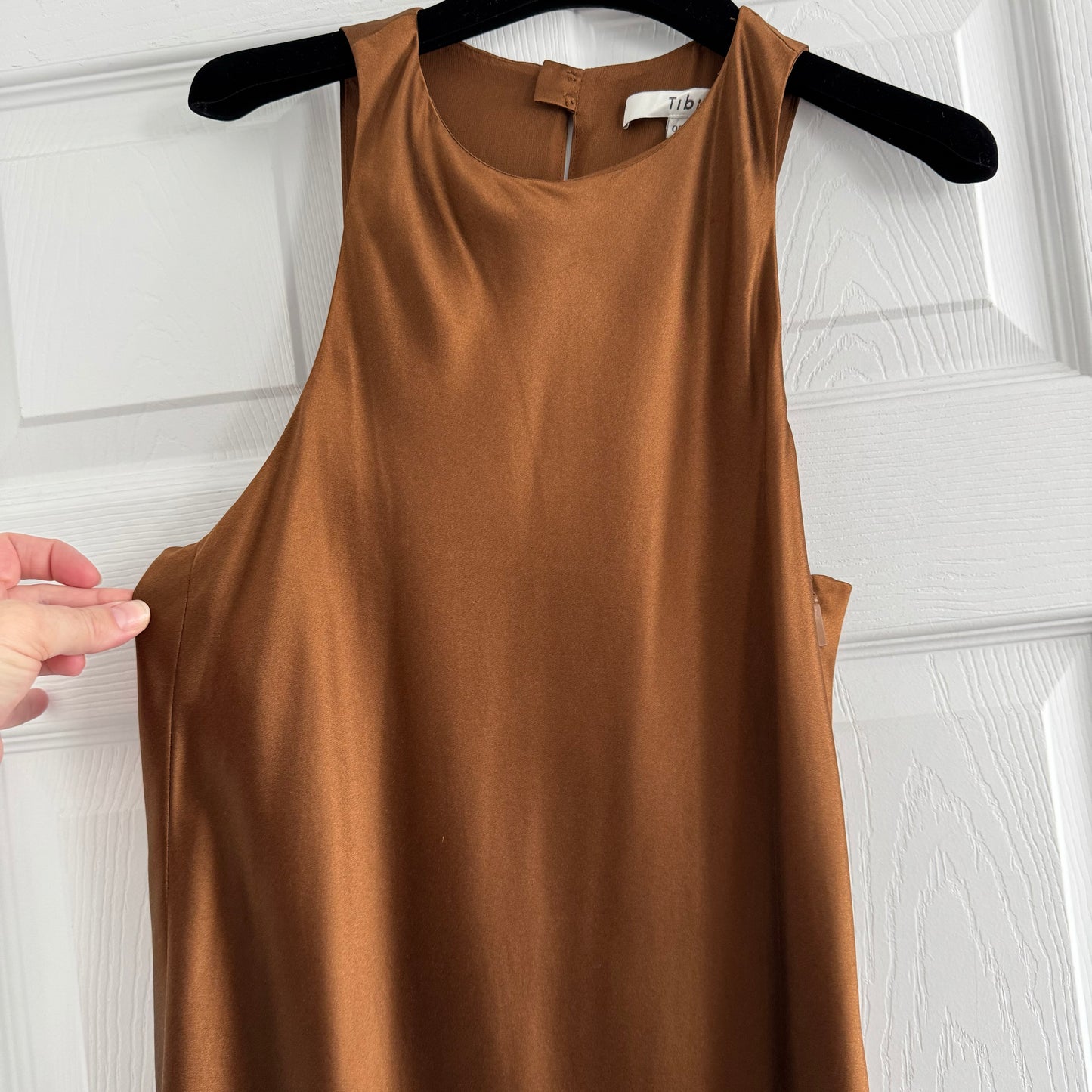 Tibi Heavy Satin Midi Bias Dress in Bronze, size 00
