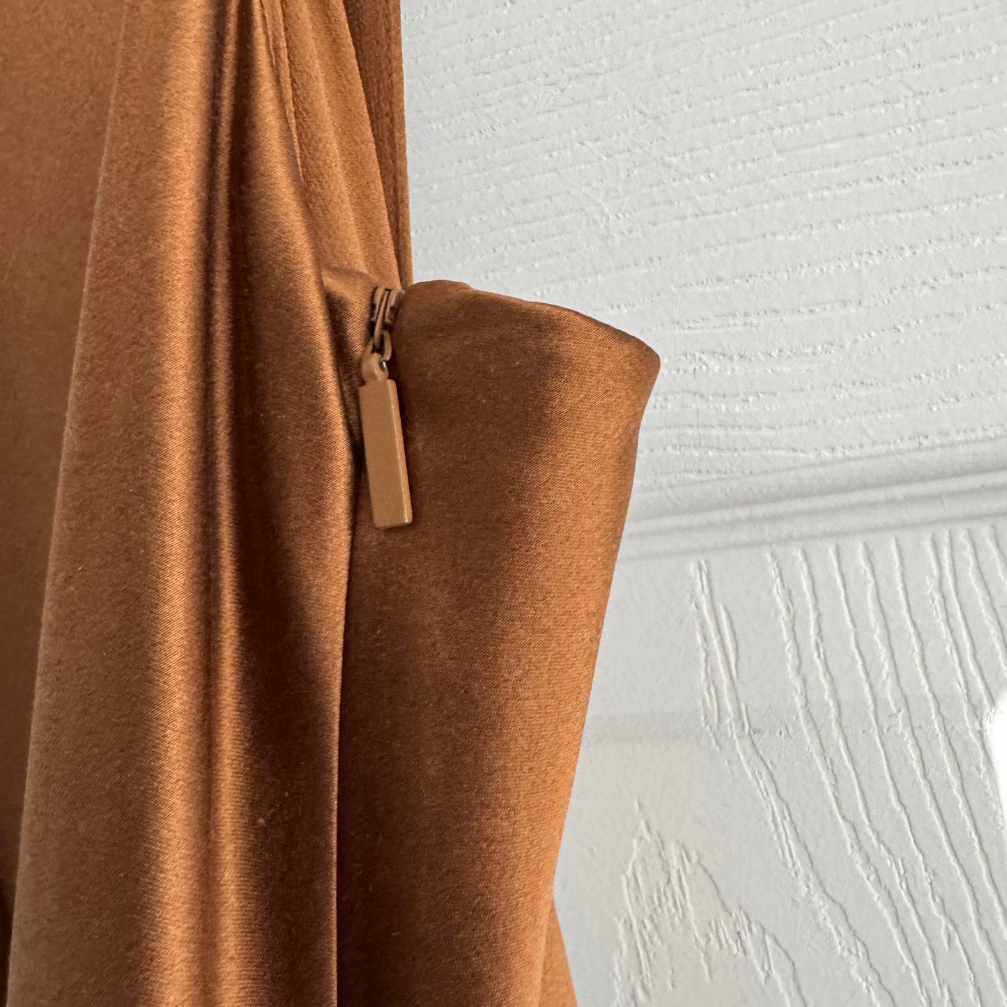 Tibi Heavy Satin Midi Bias Dress in Bronze, size 00