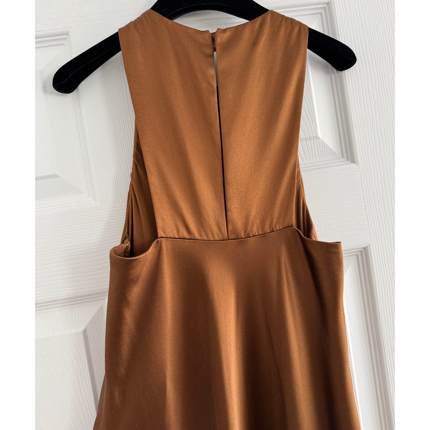 Tibi Heavy Satin Midi Bias Dress in Bronze, size 00