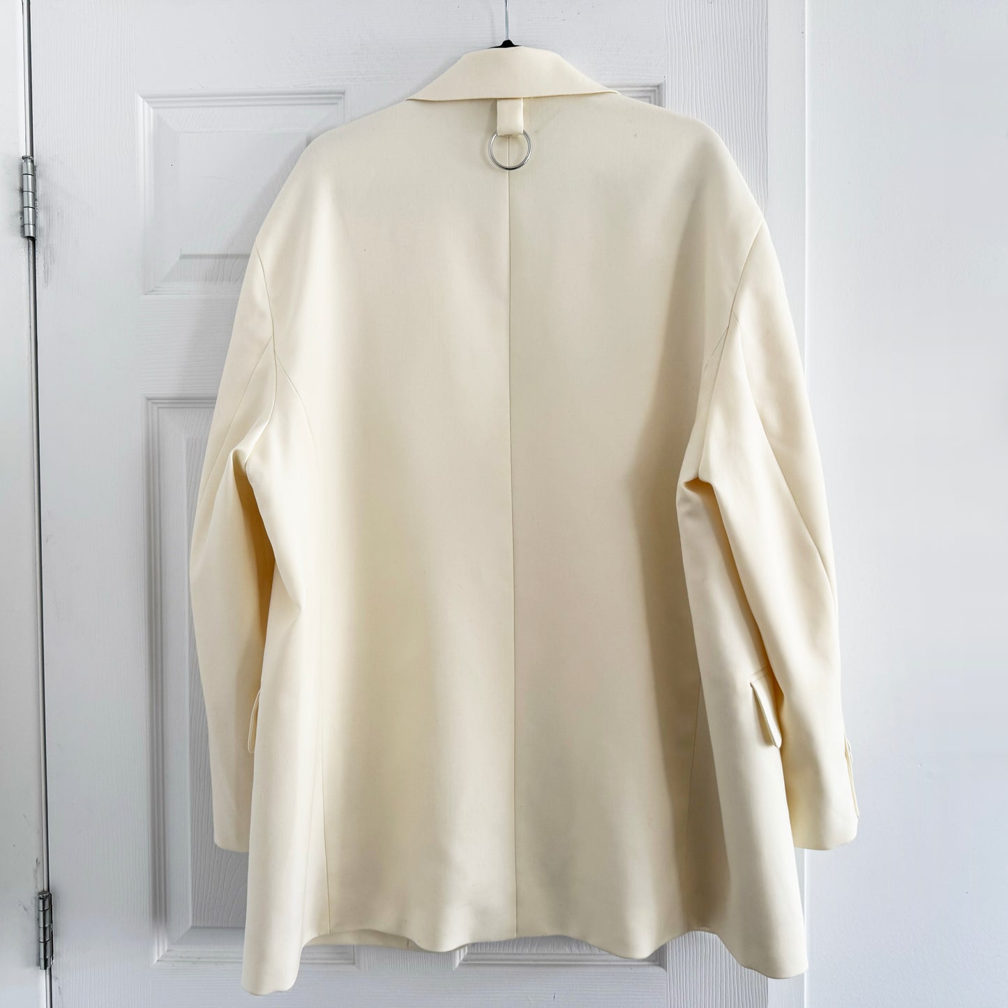 Tibi "Liam" Bond Wool Blazer w Detached Lapel in Ivory, size large