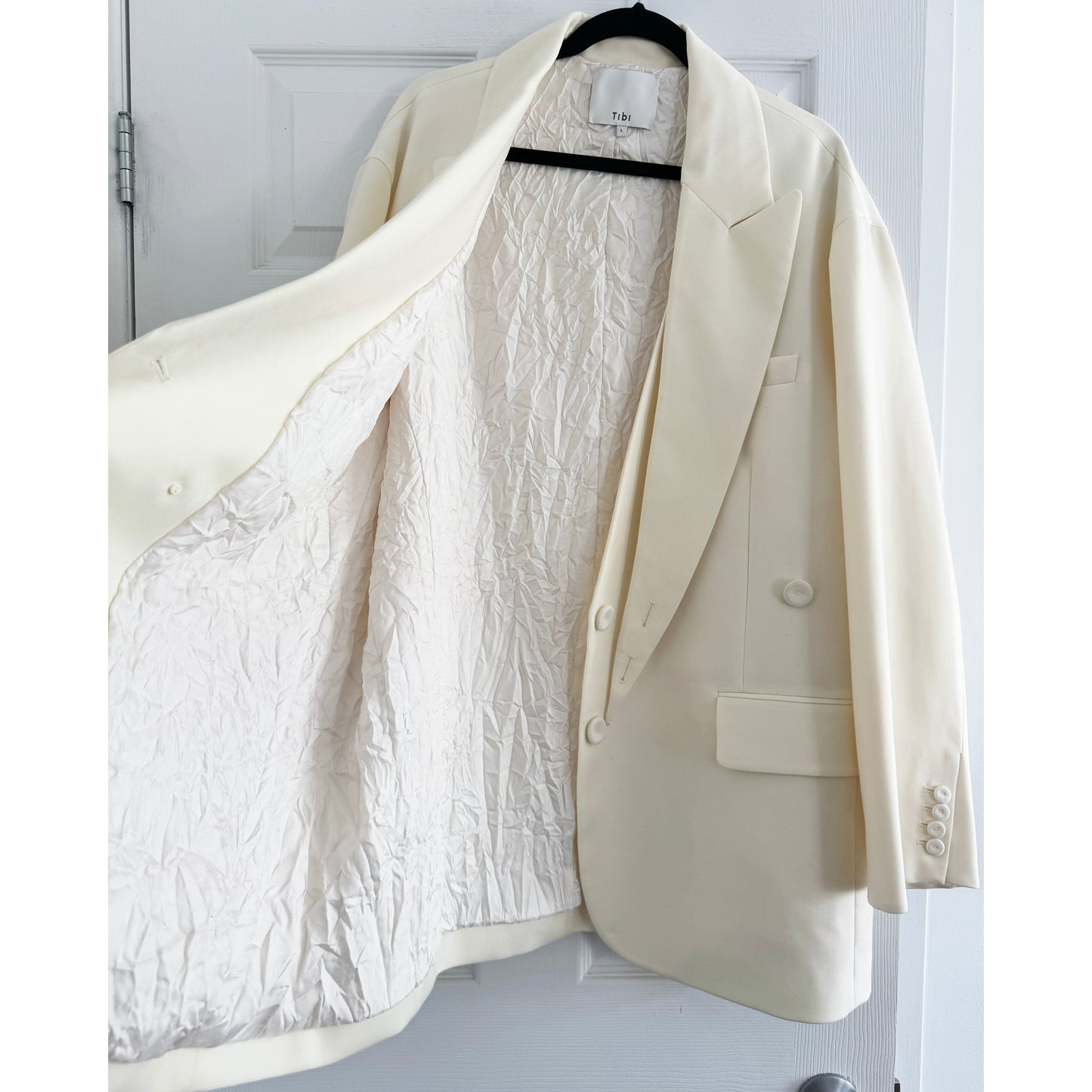 Tibi "Liam" Bond Wool Blazer w Detached Lapel in Ivory, size large