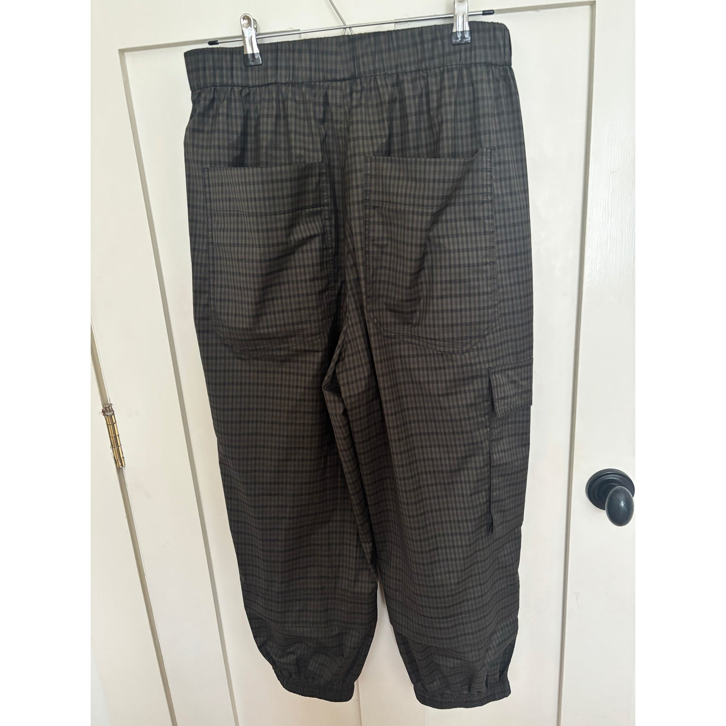 Tibi Menswear Tech Poly Pull On Checked Jogger, size Large