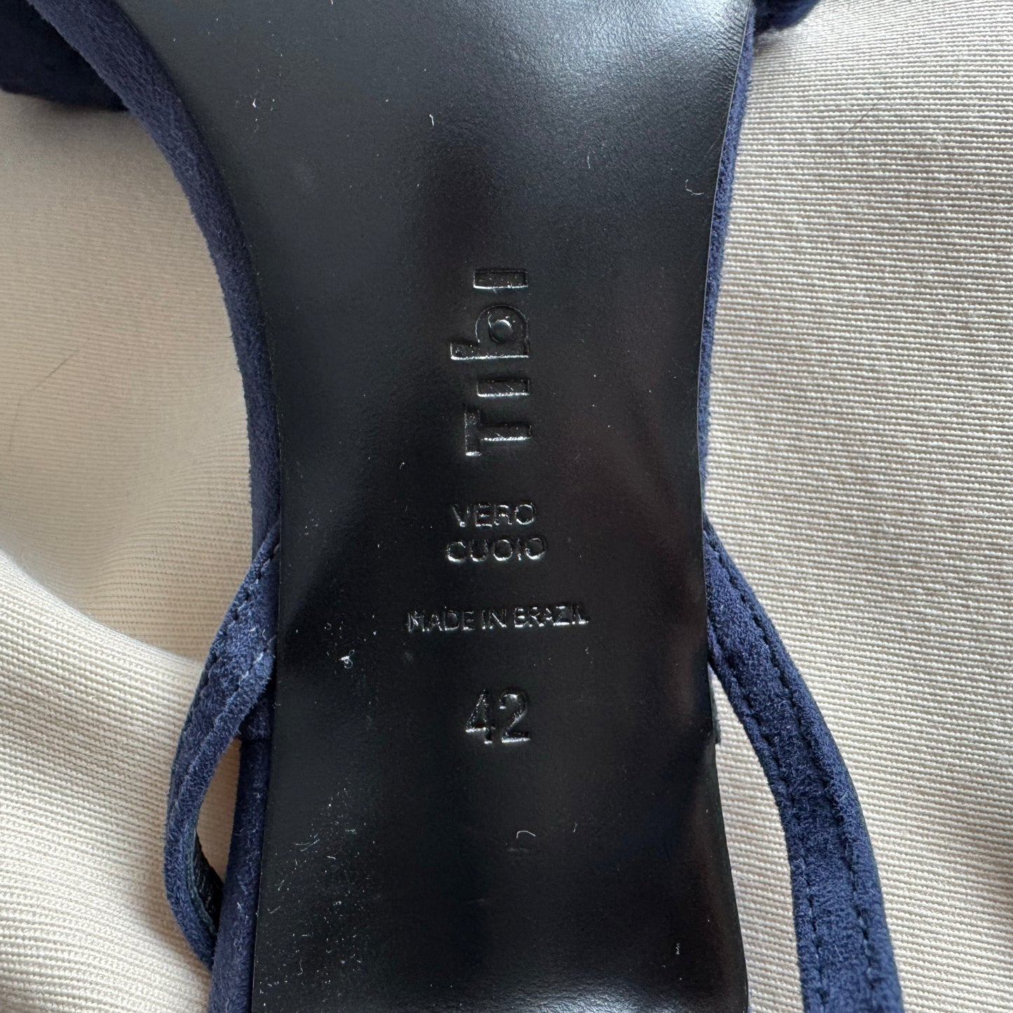Tibi "Hugh" Suede & Faux Shearling Sandal in Navy, size 42