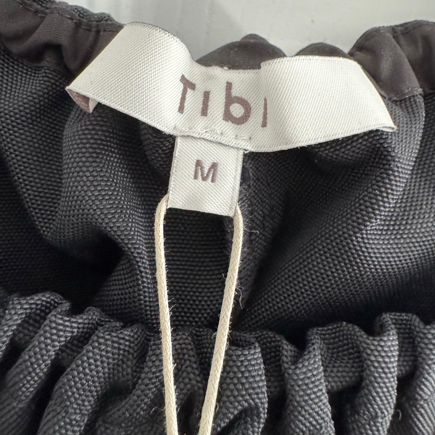 Tibi Nylon Shirred Neck Top in Black, size Medium