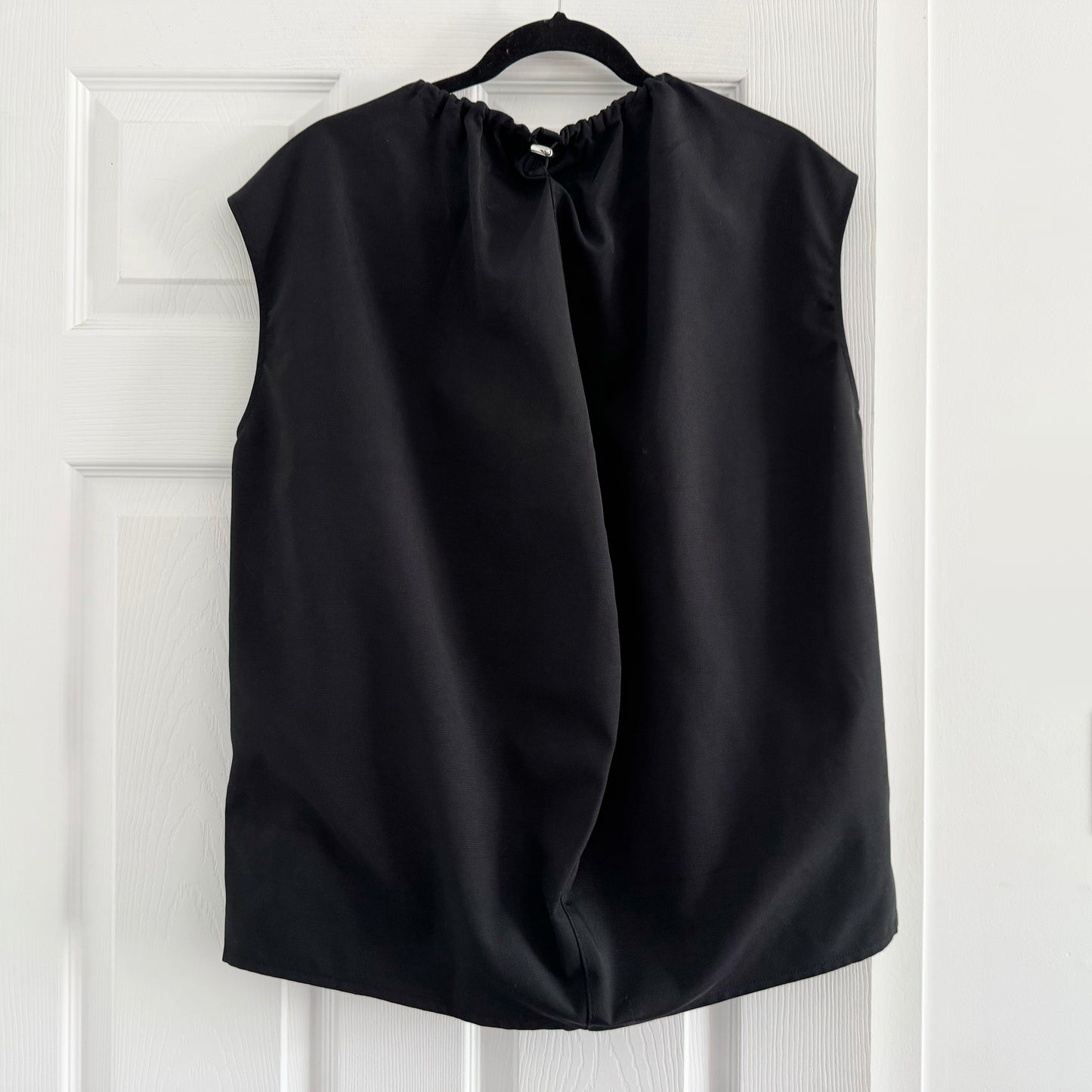 Tibi Nylon Shirred Neck Top in Black, size Medium