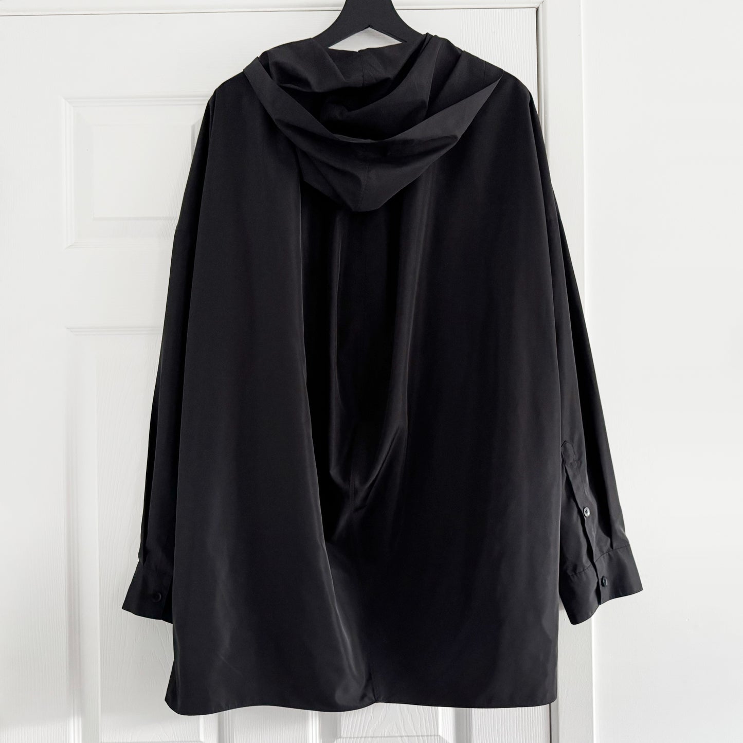 Tibi Italian Sporty Nylon Hoodie With Cocoon Back in Black, Size XL