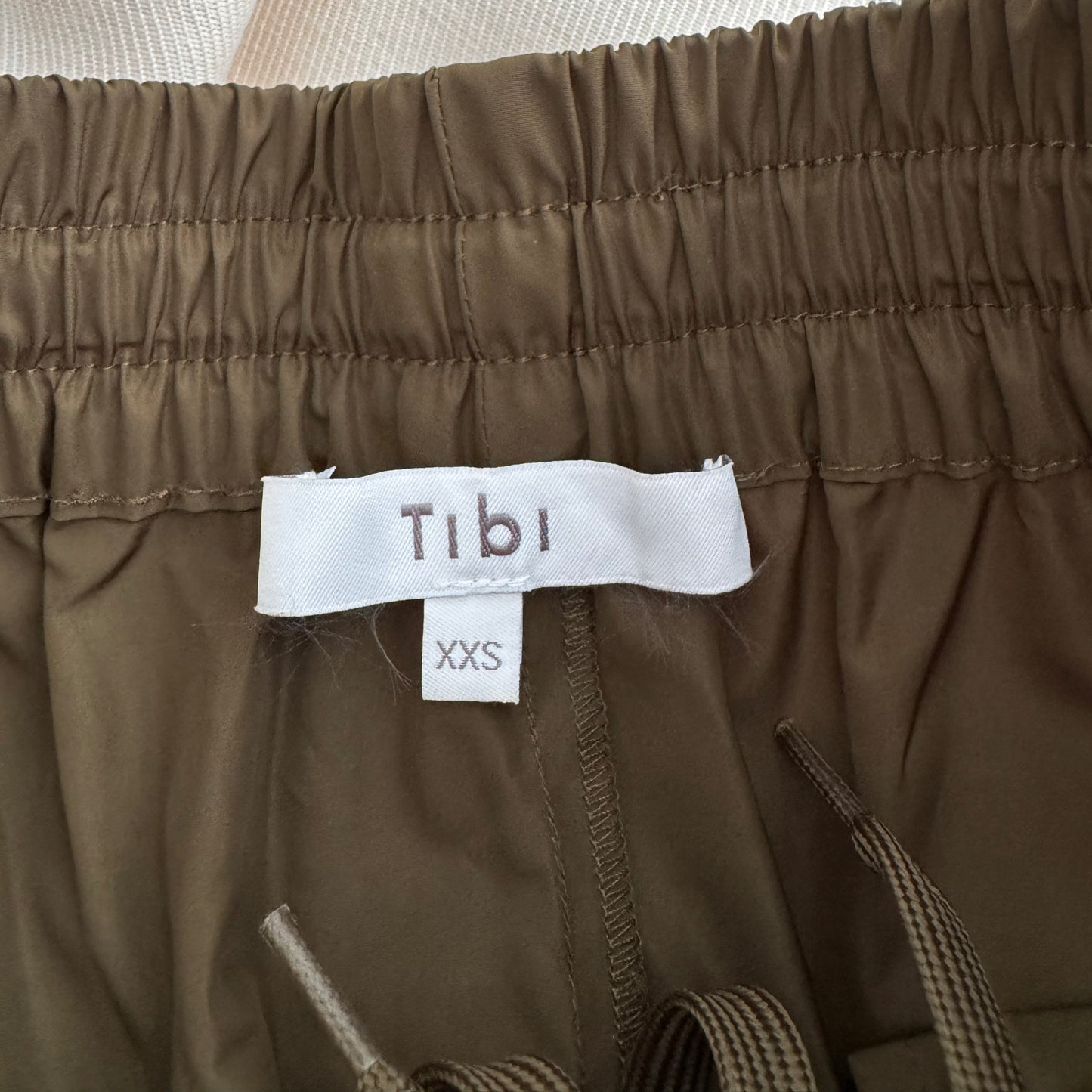 Tibi Italian Sporty Nylon Wide Leg Pull On Pants in "Wood", size XXS