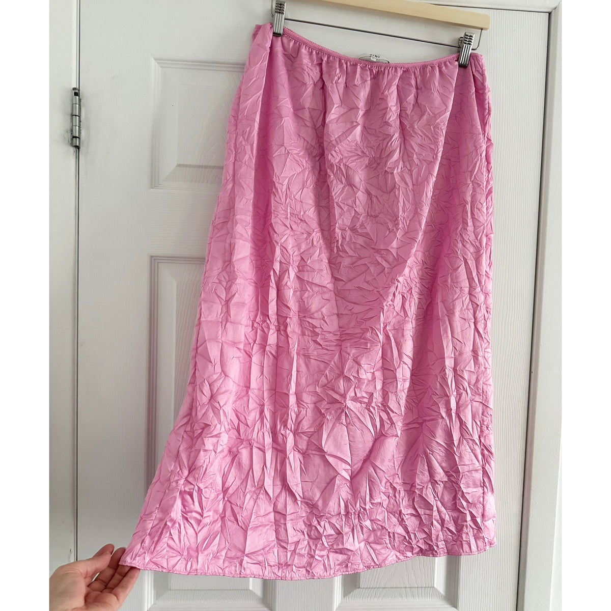 Tibi Tech Crush Slip Skirt in Pink, size Large