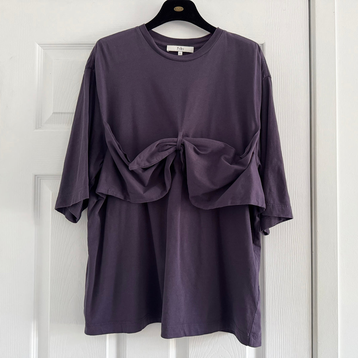 Tibi Tie Front T-Shirt in Eggplant, size Small