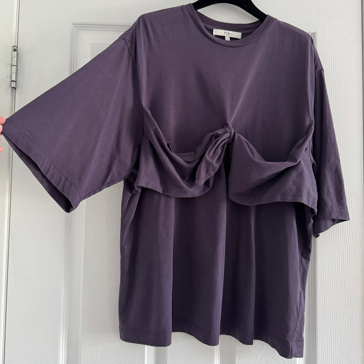 Tibi Tie Front T-Shirt in Eggplant, size Small
