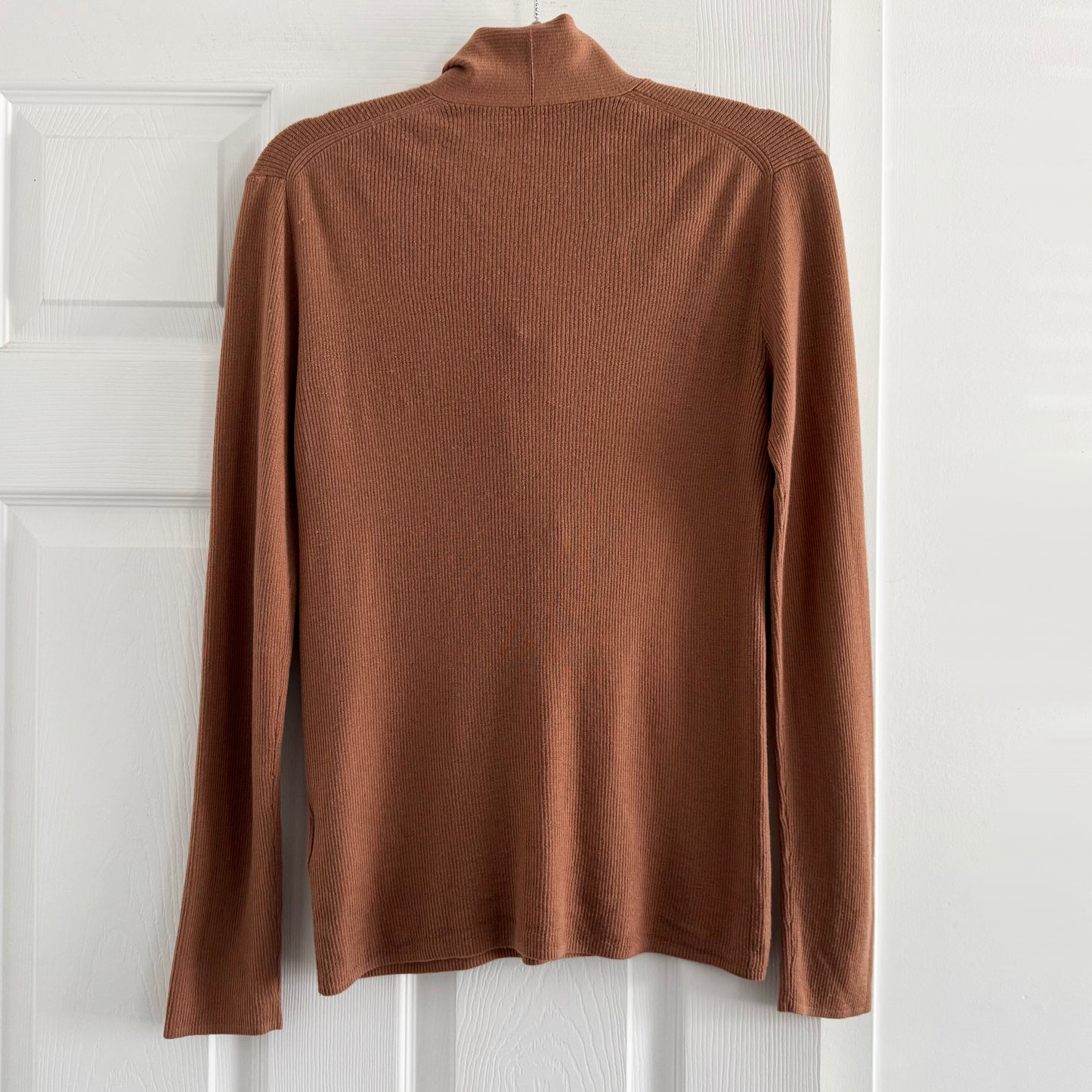 Tibi "Allonge" Collar Ribbed Sweater in Tan, size Large