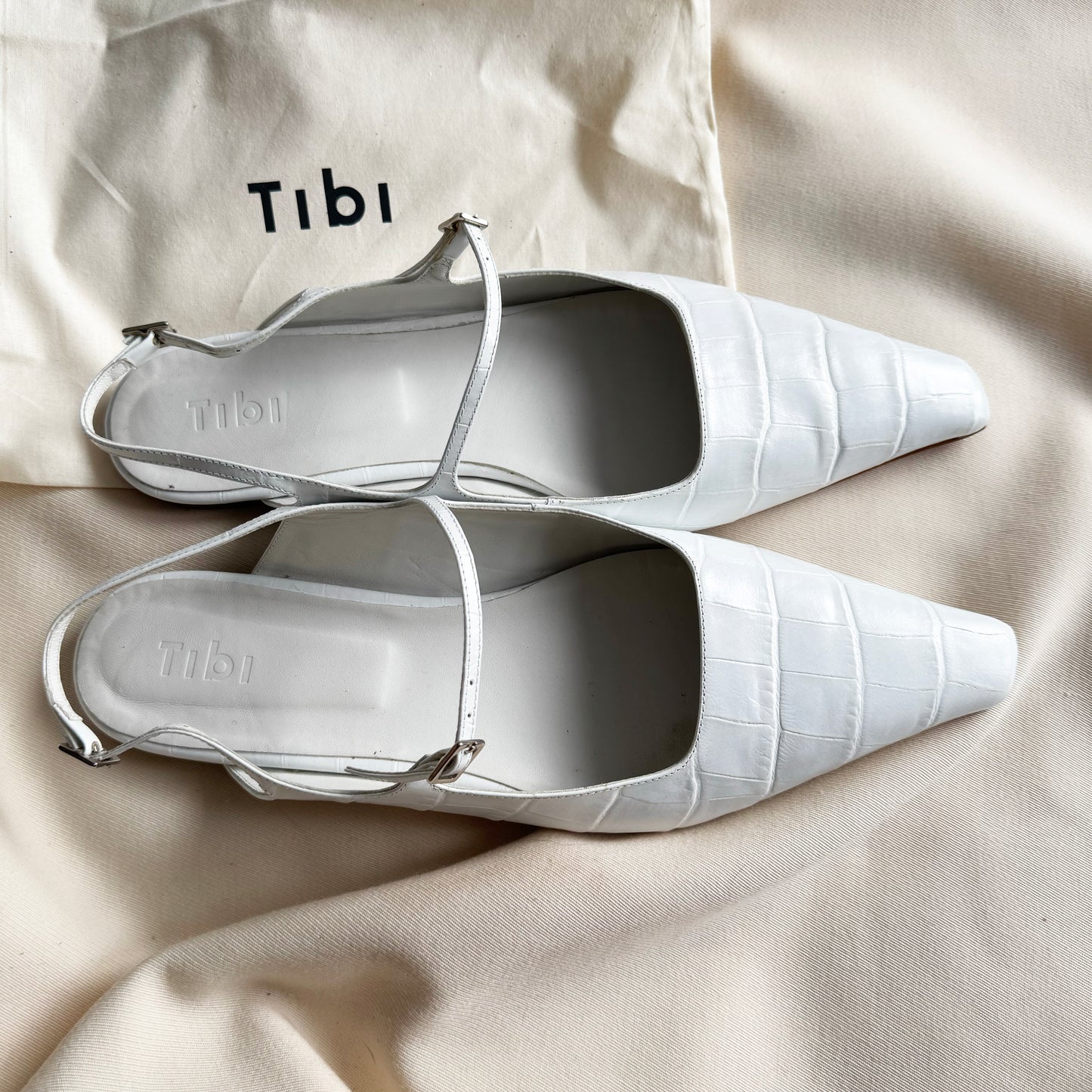 Tibi "Rudy" Croc Print Flat in White, size 42