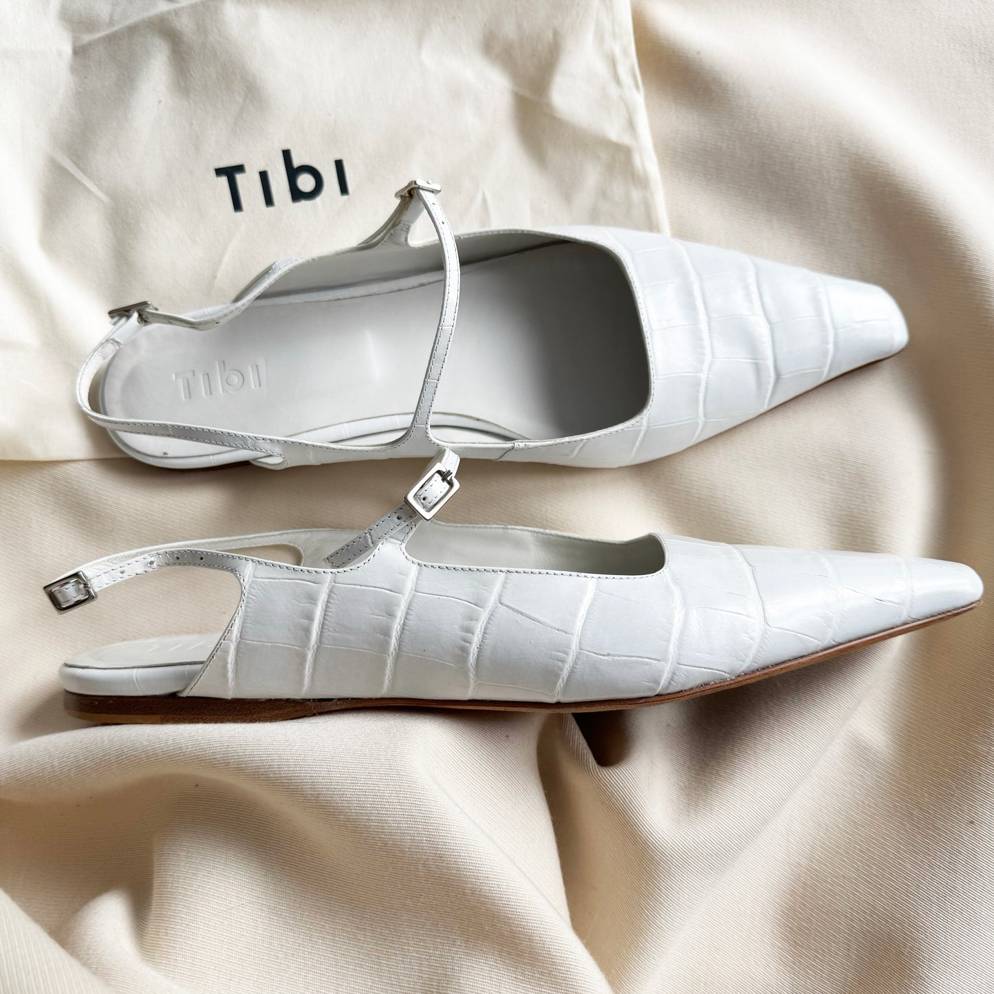 Tibi "Rudy" Croc Print Flat in White, size 42