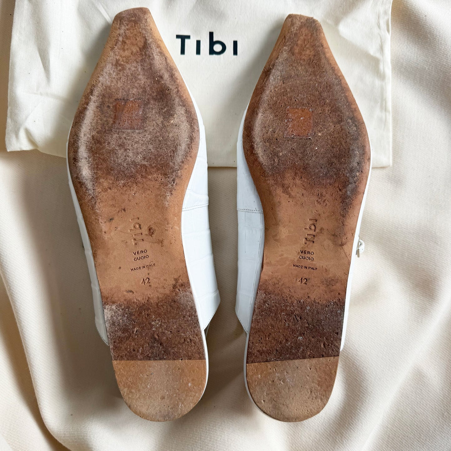 Tibi "Rudy" Croc Print Flat in White, size 42
