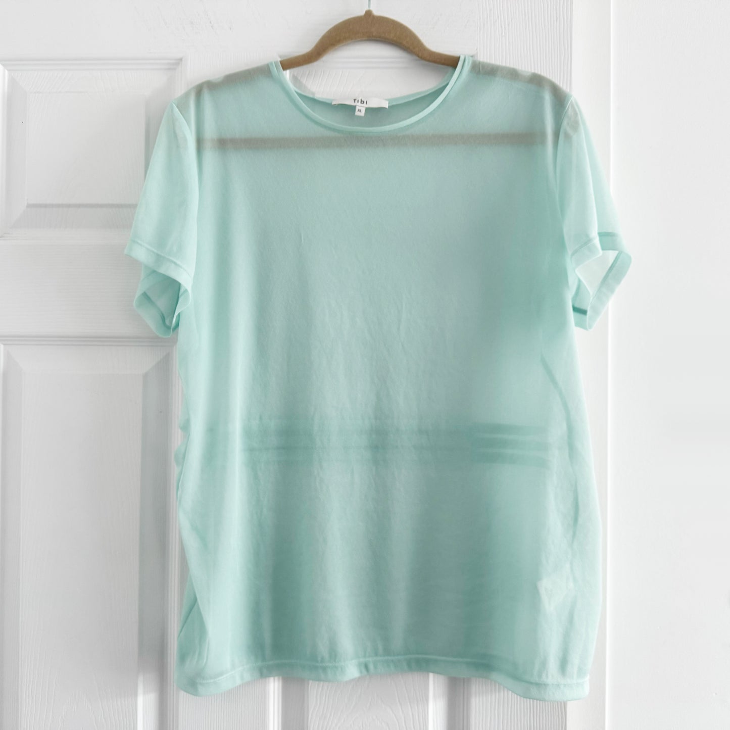 Tibi Sheer Gauze Baby T-Shirt in Mint, size XL