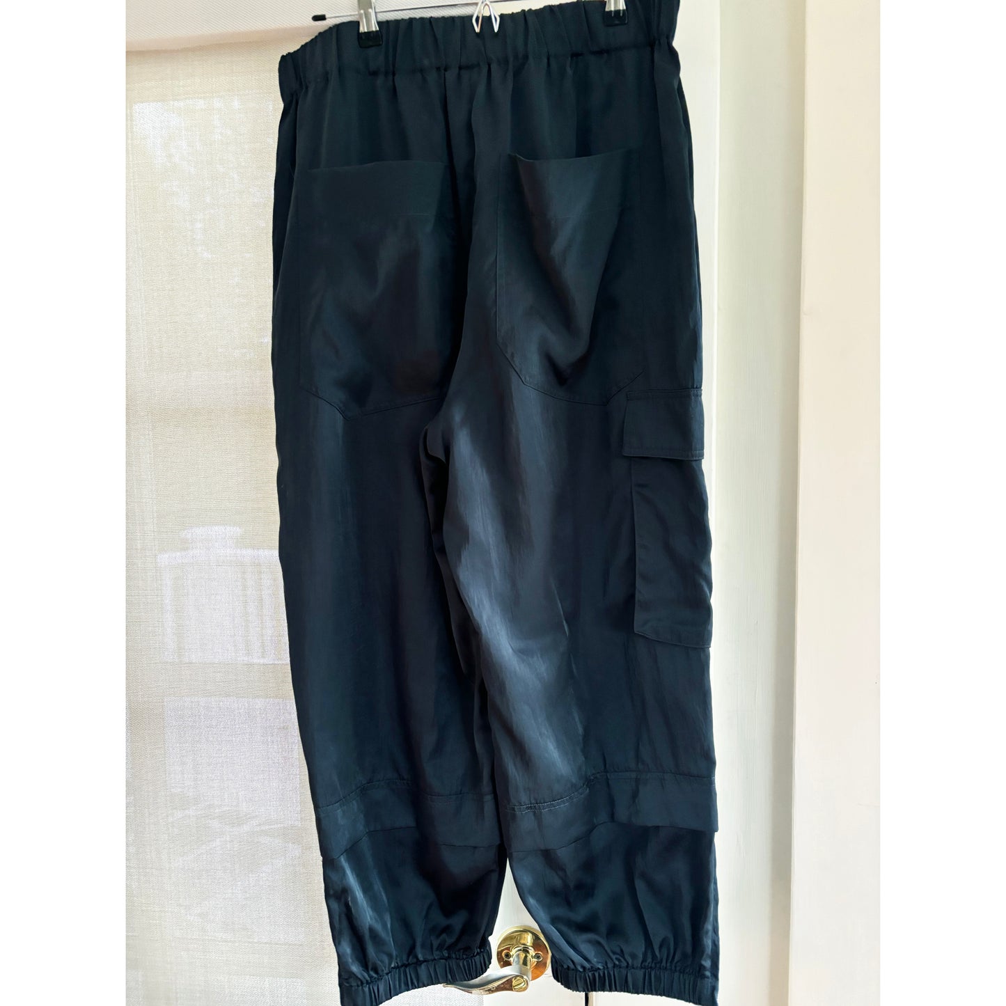 Tibi Shiny Nylon Pull On Wilt Jogger in Navy, size Large (Regular)