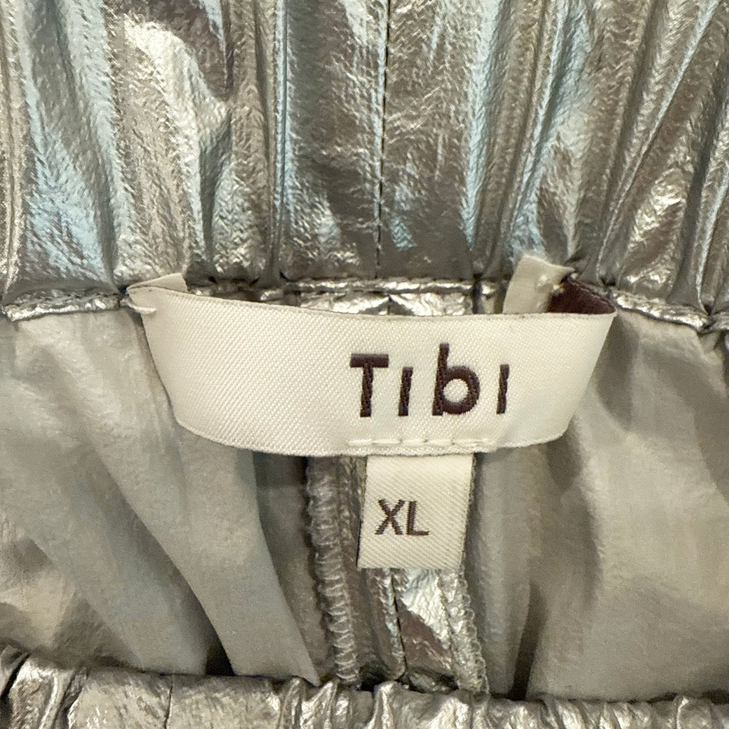 Tibi Silver Metallic Nylon Pull On Wilt Jogger, size XL