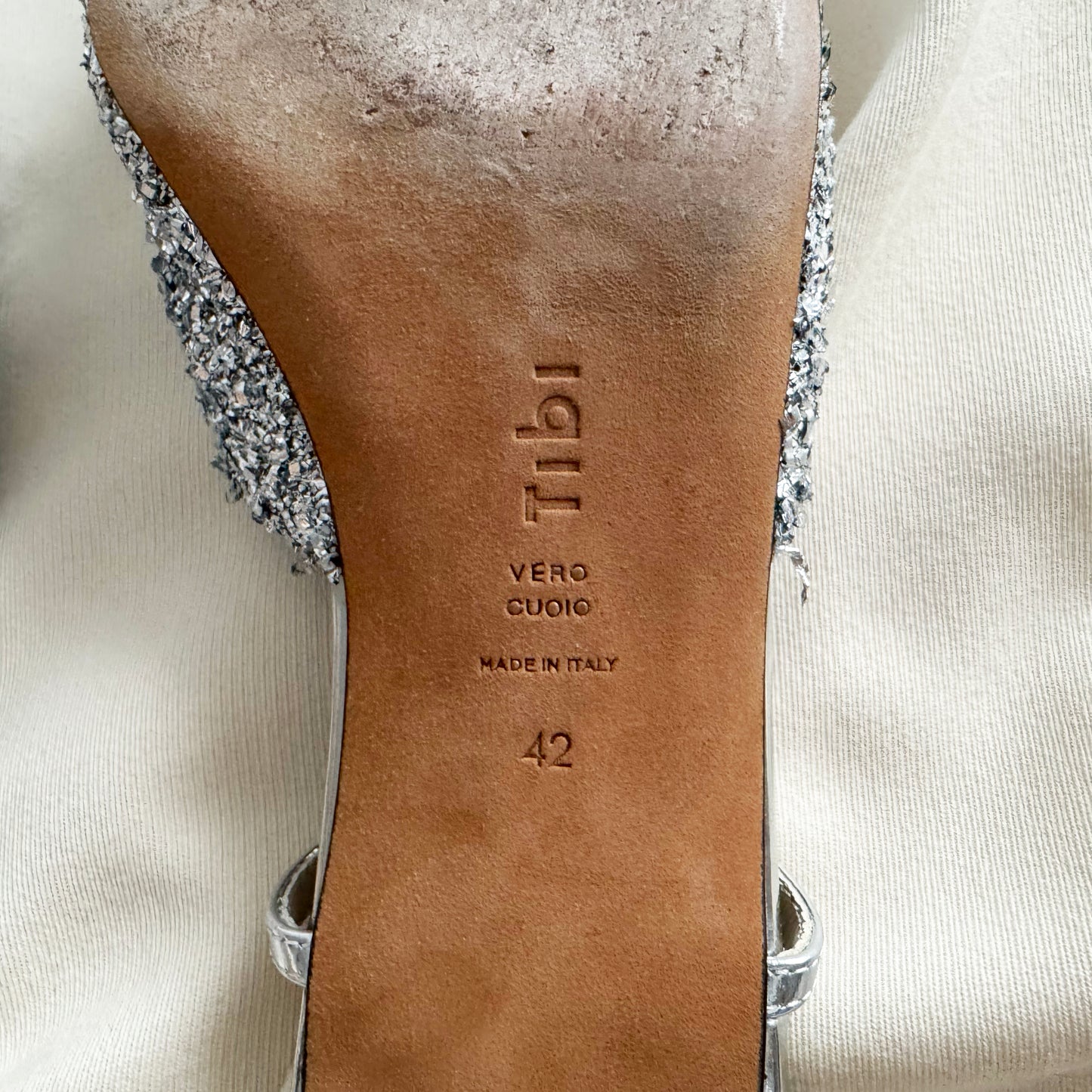 Tibi Curly Victor Slingbacks in Silver, size 42