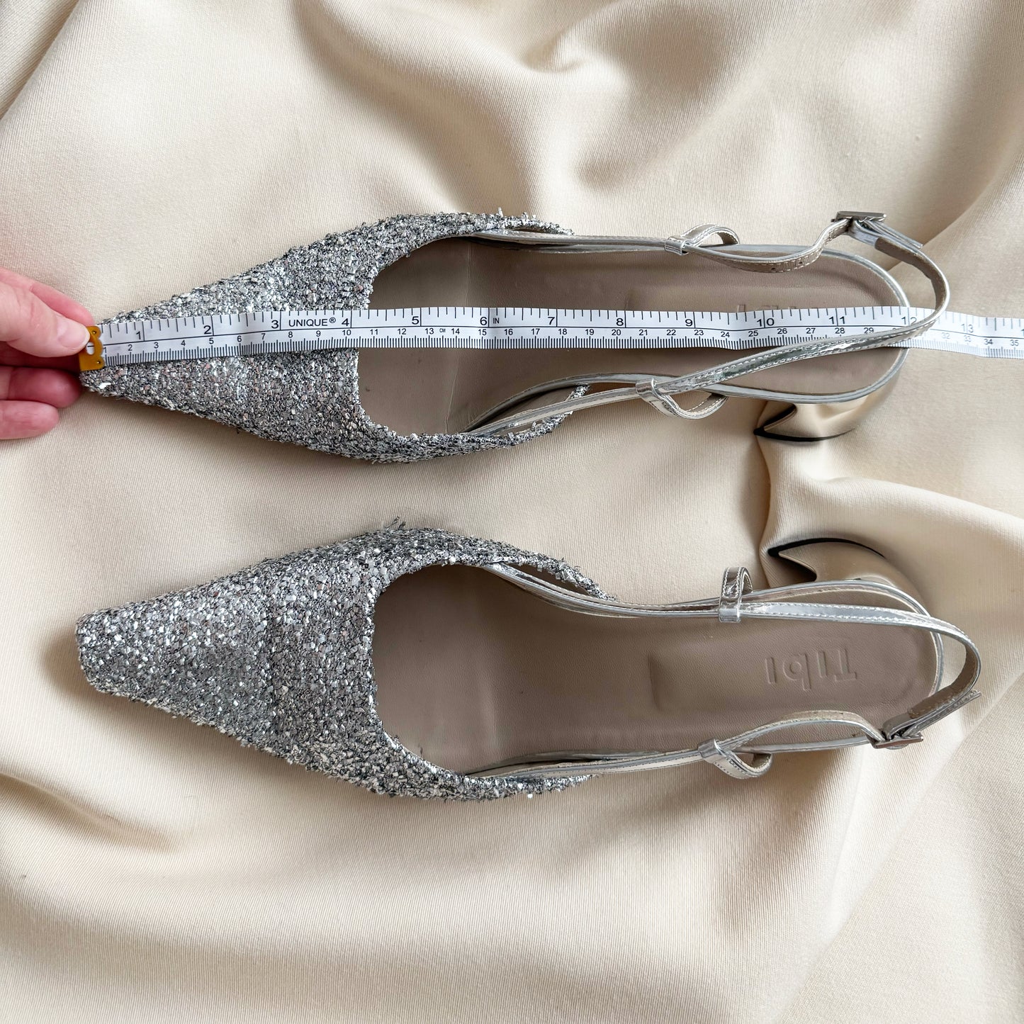 Tibi Curly Victor Slingbacks in Silver, size 42