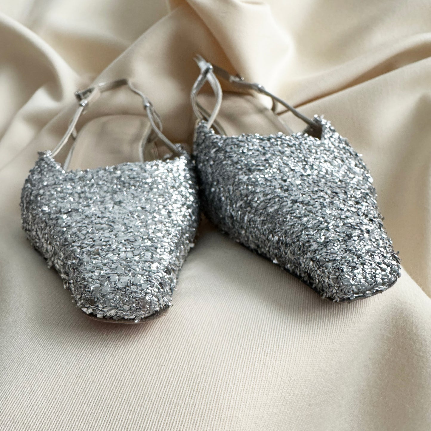 Tibi Curly Victor Slingbacks in Silver, size 42
