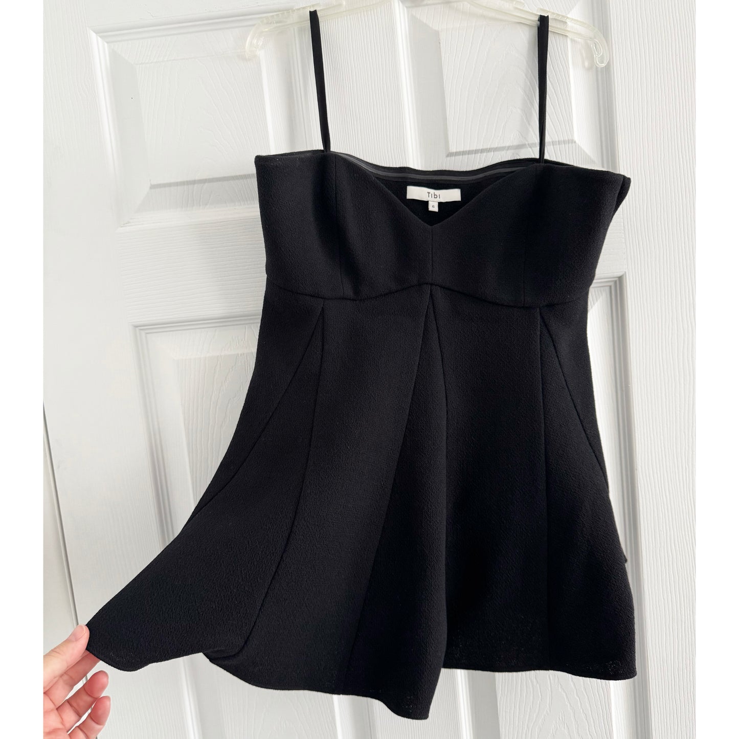 Tibi Melee Crepe Strapless Top in Black, size 6