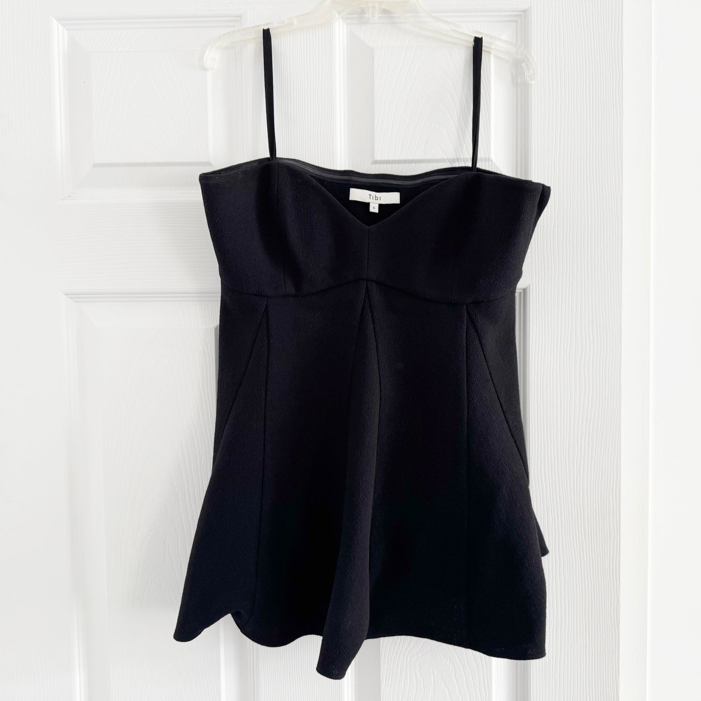Tibi Melee Crepe Strapless Top in Black, size 6