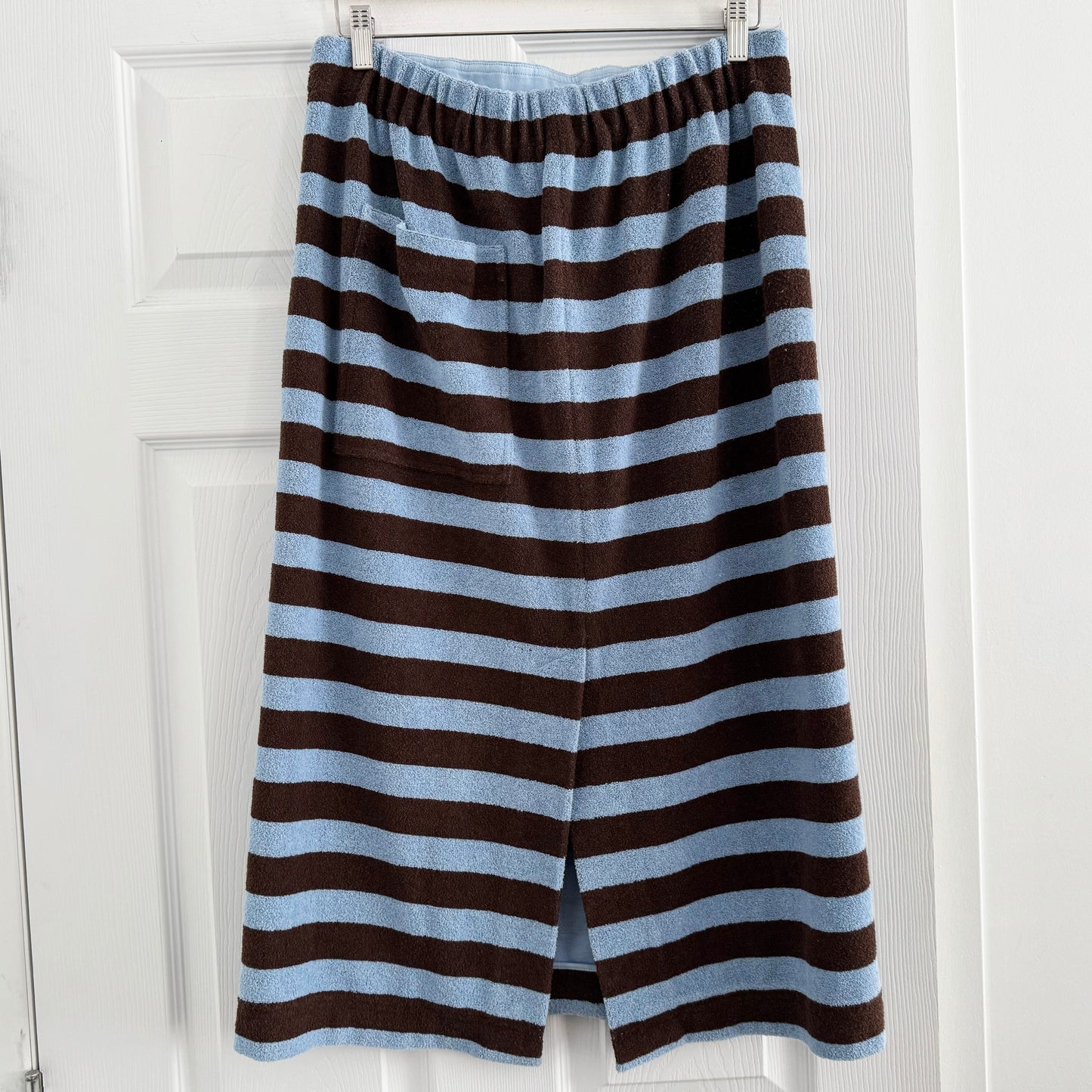 Tibi Bonded Dry Loop Terry Skirt in Blue/Brown Stripe, Size Medium