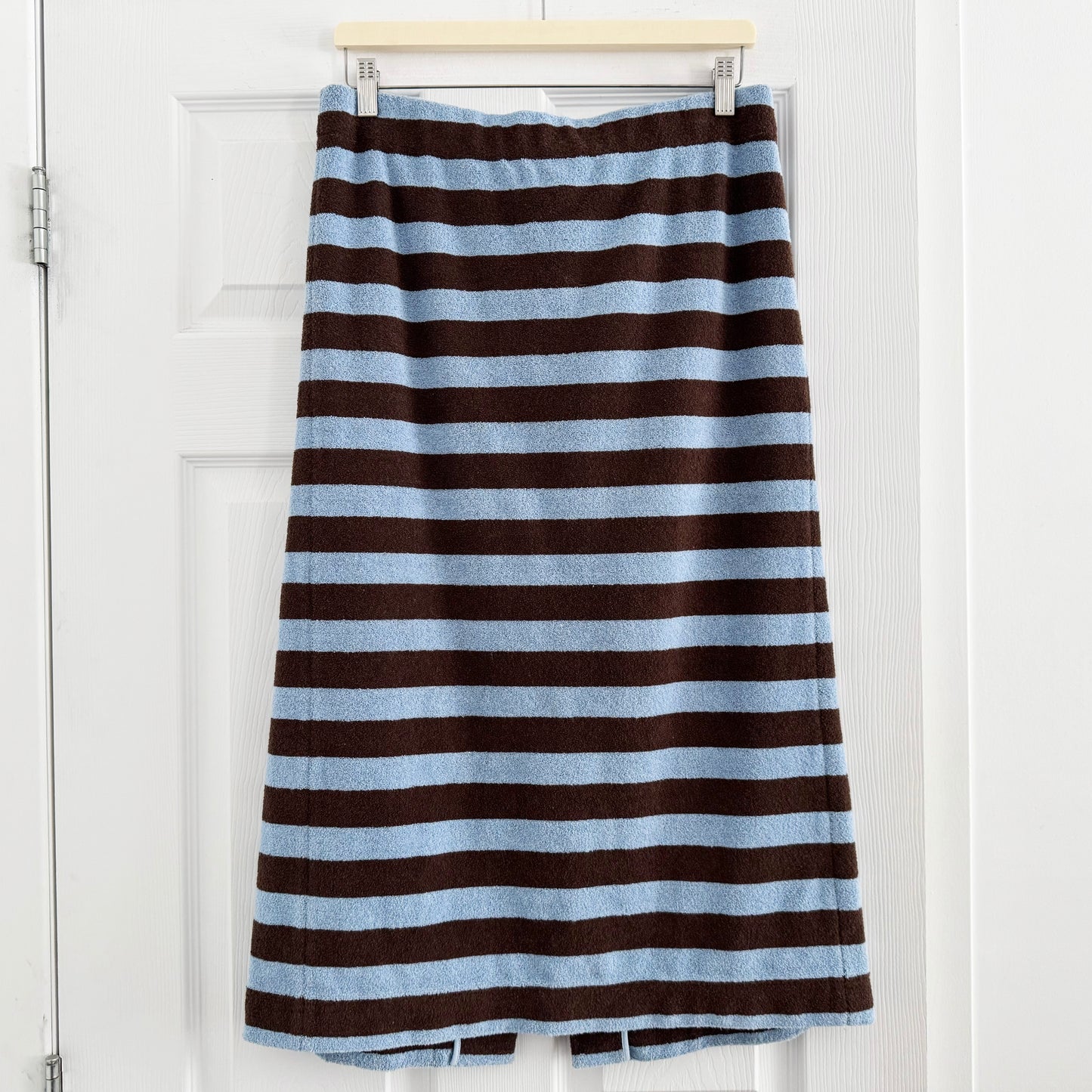 Tibi Bonded Dry Loop Terry Skirt in Blue/Brown Stripe, Size Medium