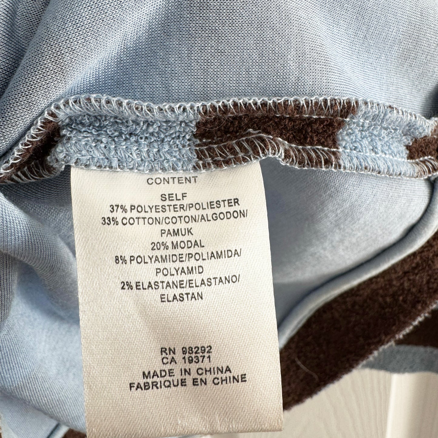 Tibi Bonded Dry Loop Terry Easy Tee in Blue/Brown Stripe, Size Small