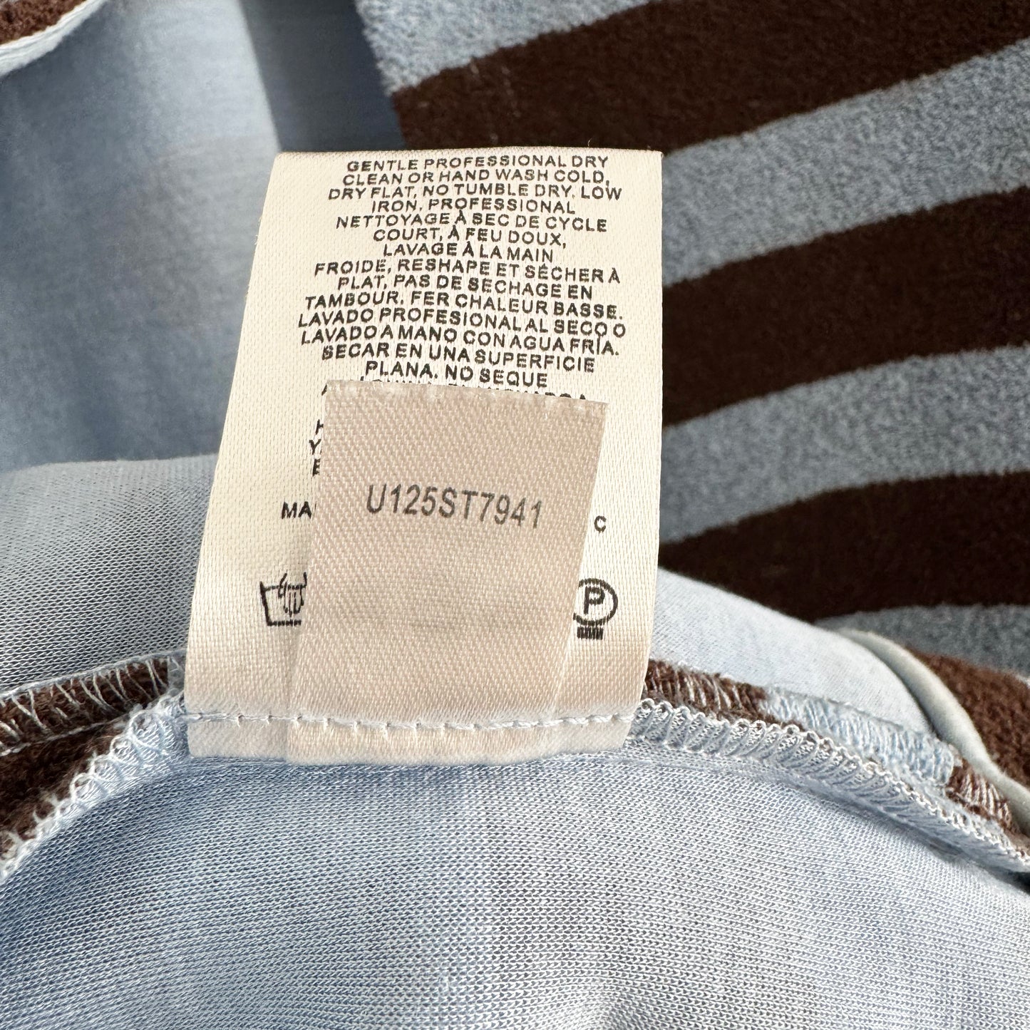 Tibi Bonded Dry Loop Terry Easy Tee in Blue/Brown Stripe, Size Small