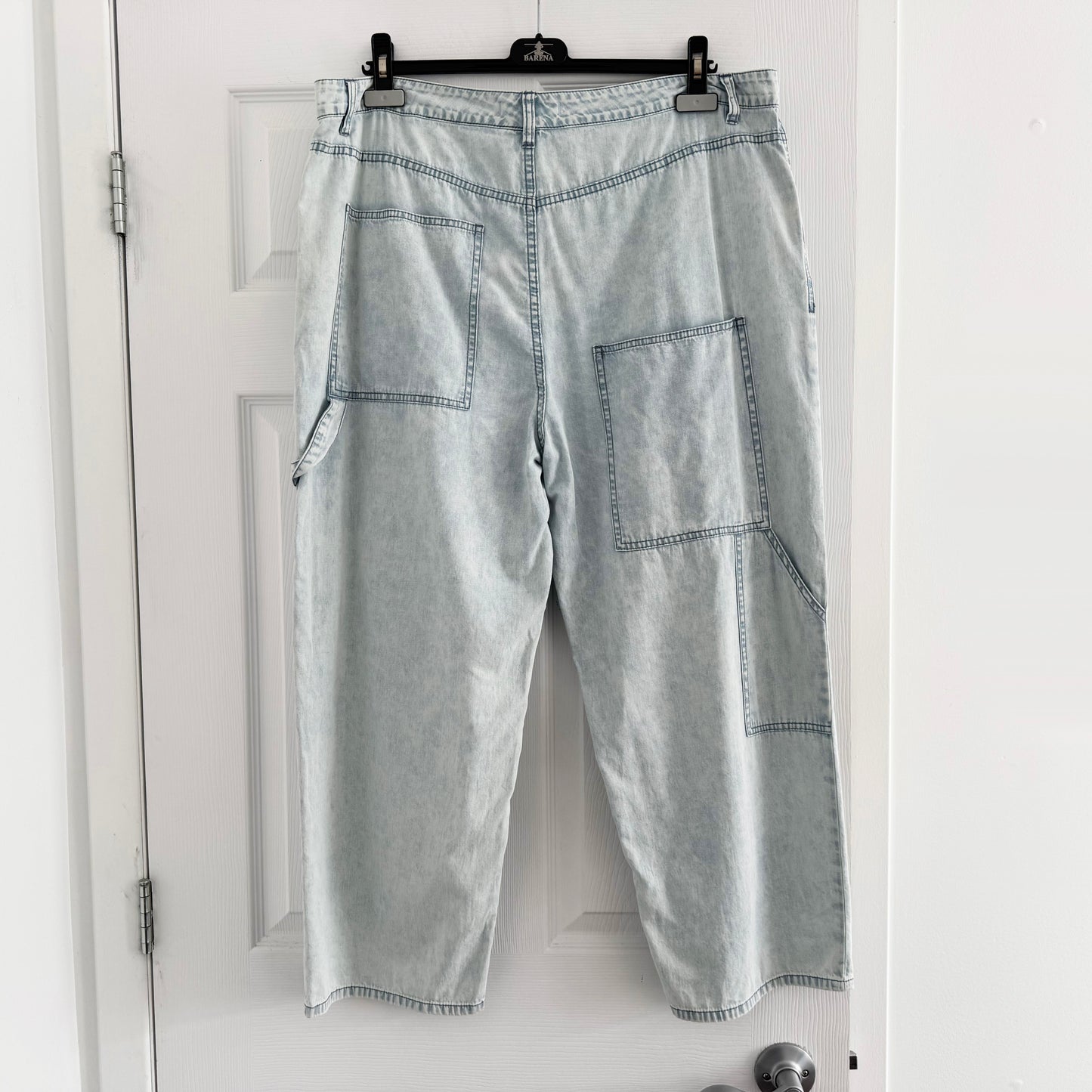 Tibi Lightweight Cropped Slouchy Cargo Jean in Bleached Denim, size 32