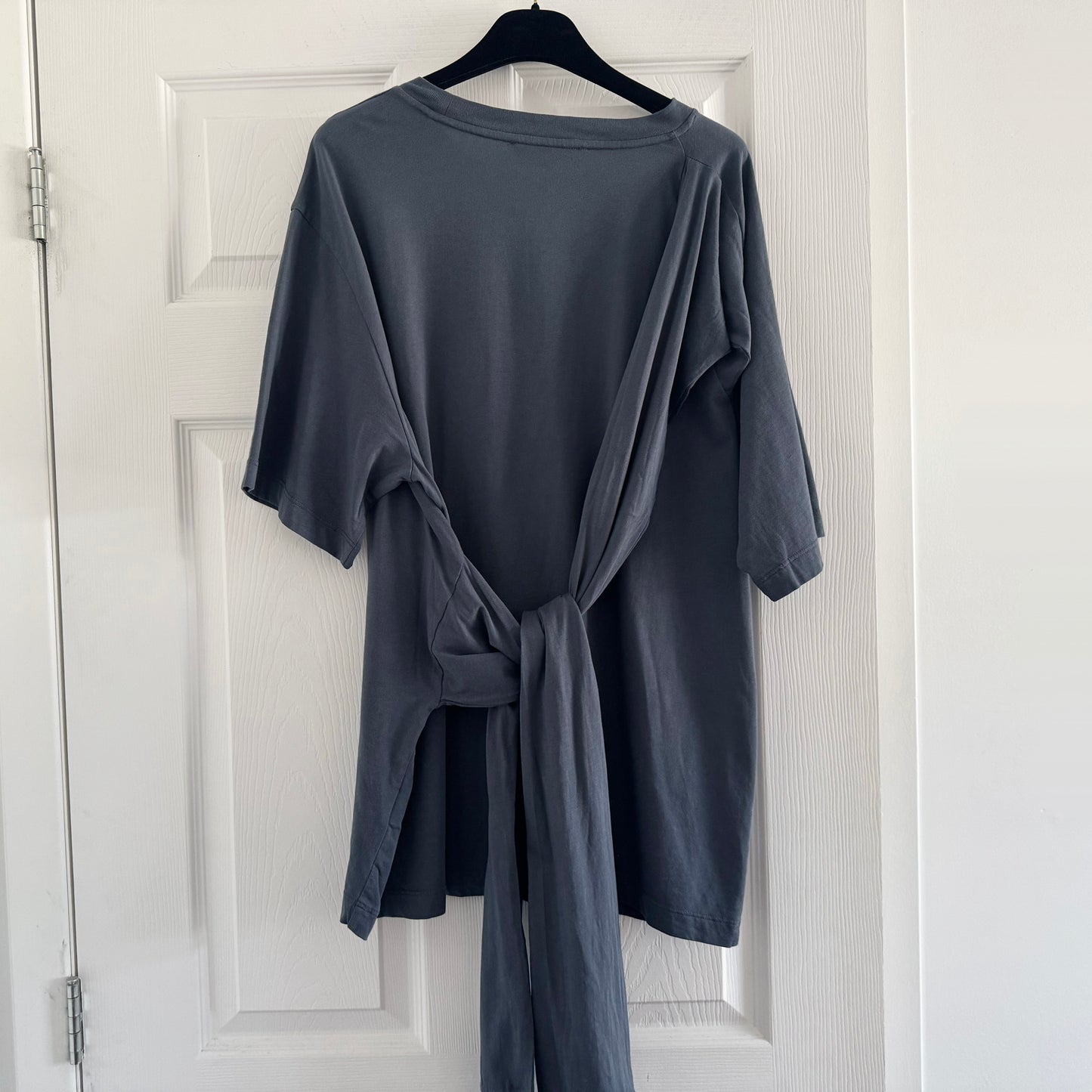 Tibi "Tie" T-Shirt in Navy Fog, size Large.