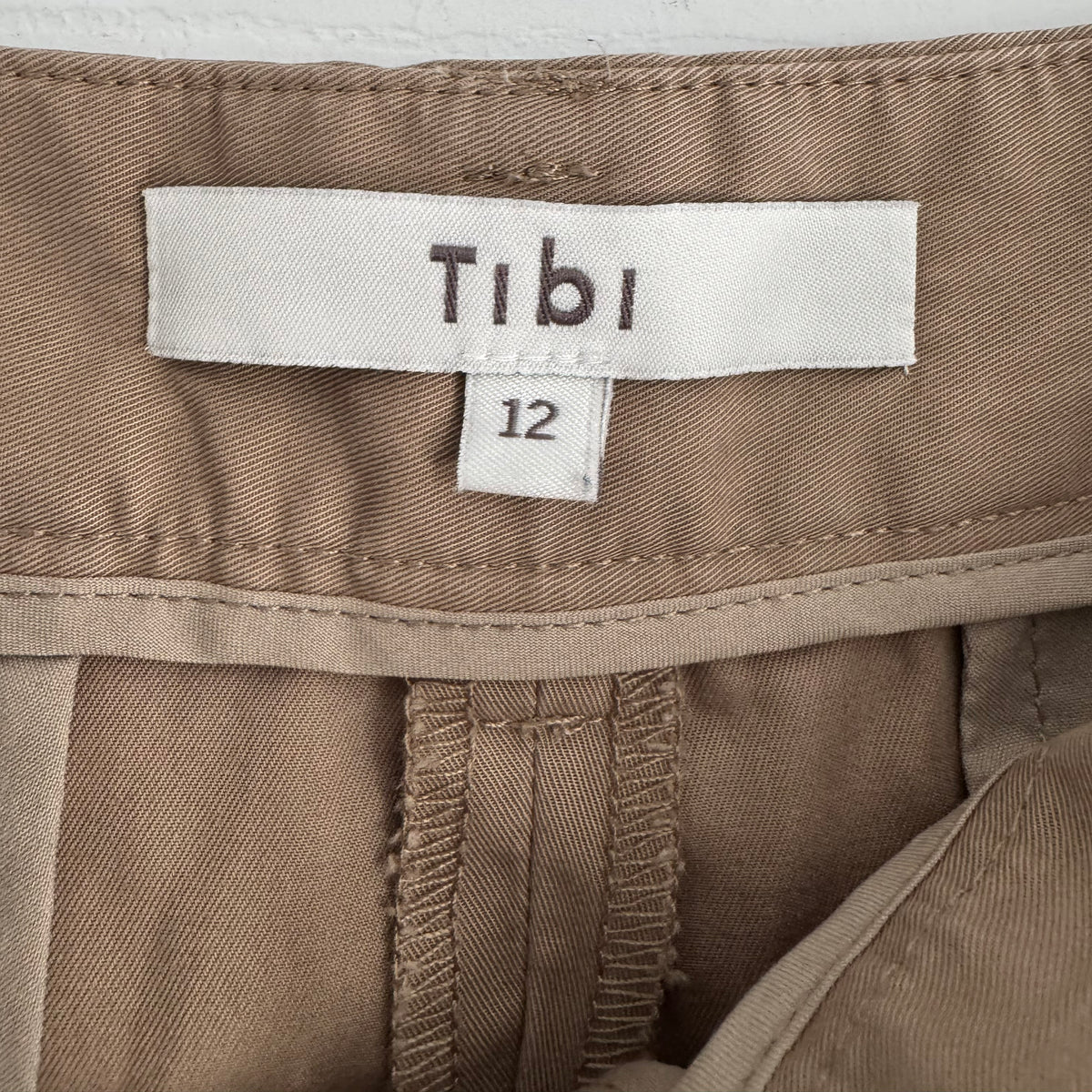 Tibi Bio Twill Triple Pleat Cropped Pant in "Vintage Khaki", size 12