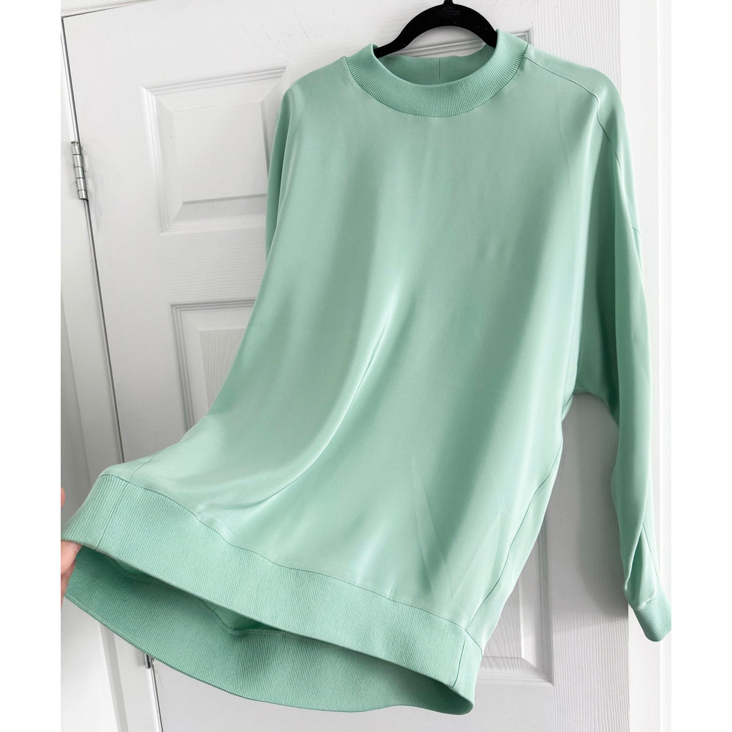 Tibi 4-Ply Silk Silk Crewneck Eased Out Top in "Mint", size 12