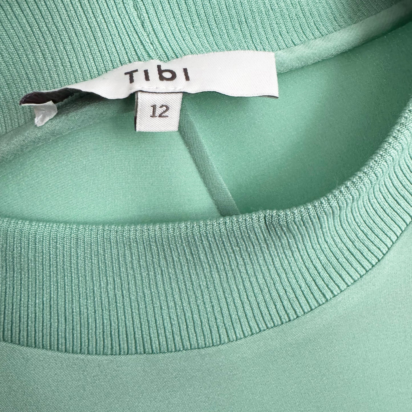 Tibi 4-Ply Silk Silk Crewneck Eased Out Top in "Mint", size 12