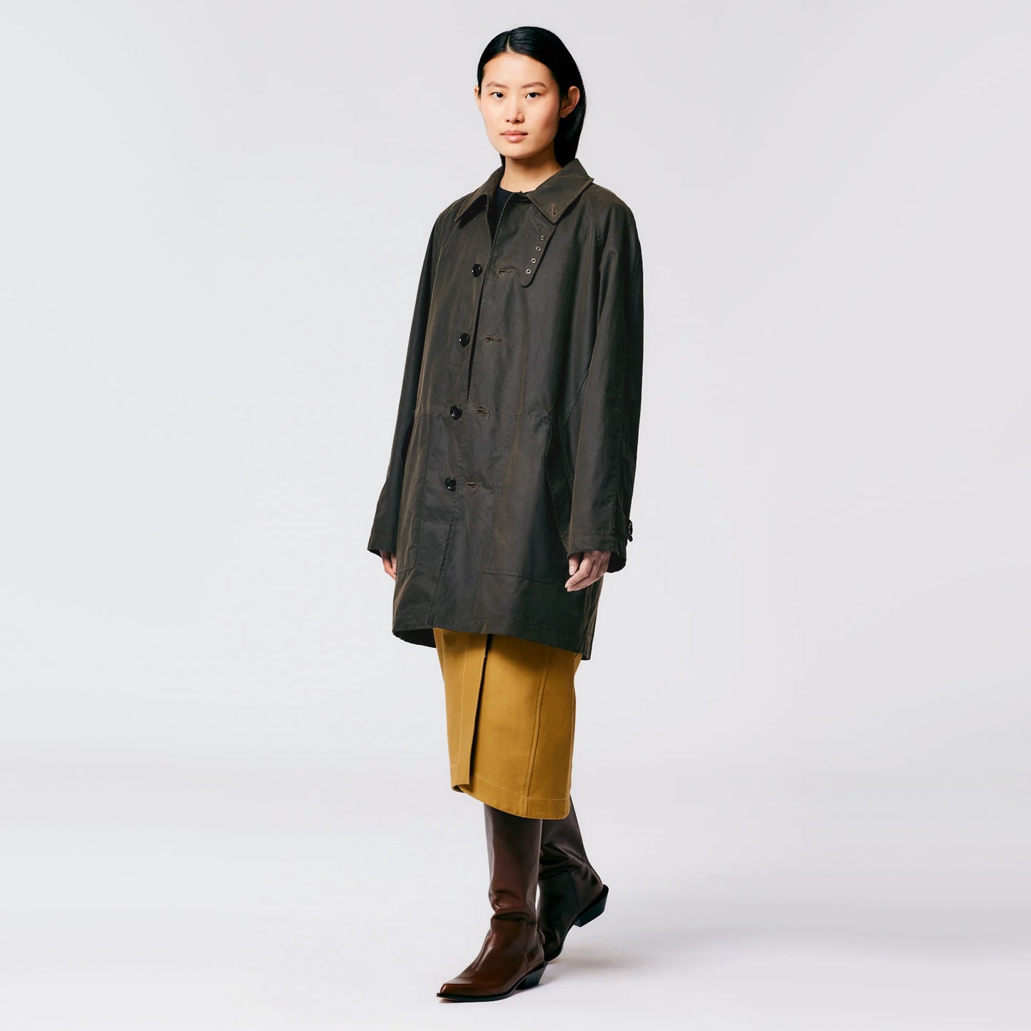 Tibi Waxed Cotton Car Coat in Olive, Size Small (fits S/M)