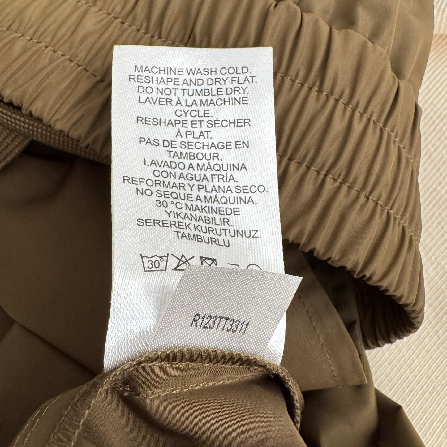 Tibi Italian Sporty Nylon Wide Leg Pull On Pants in "Wood", size XXS