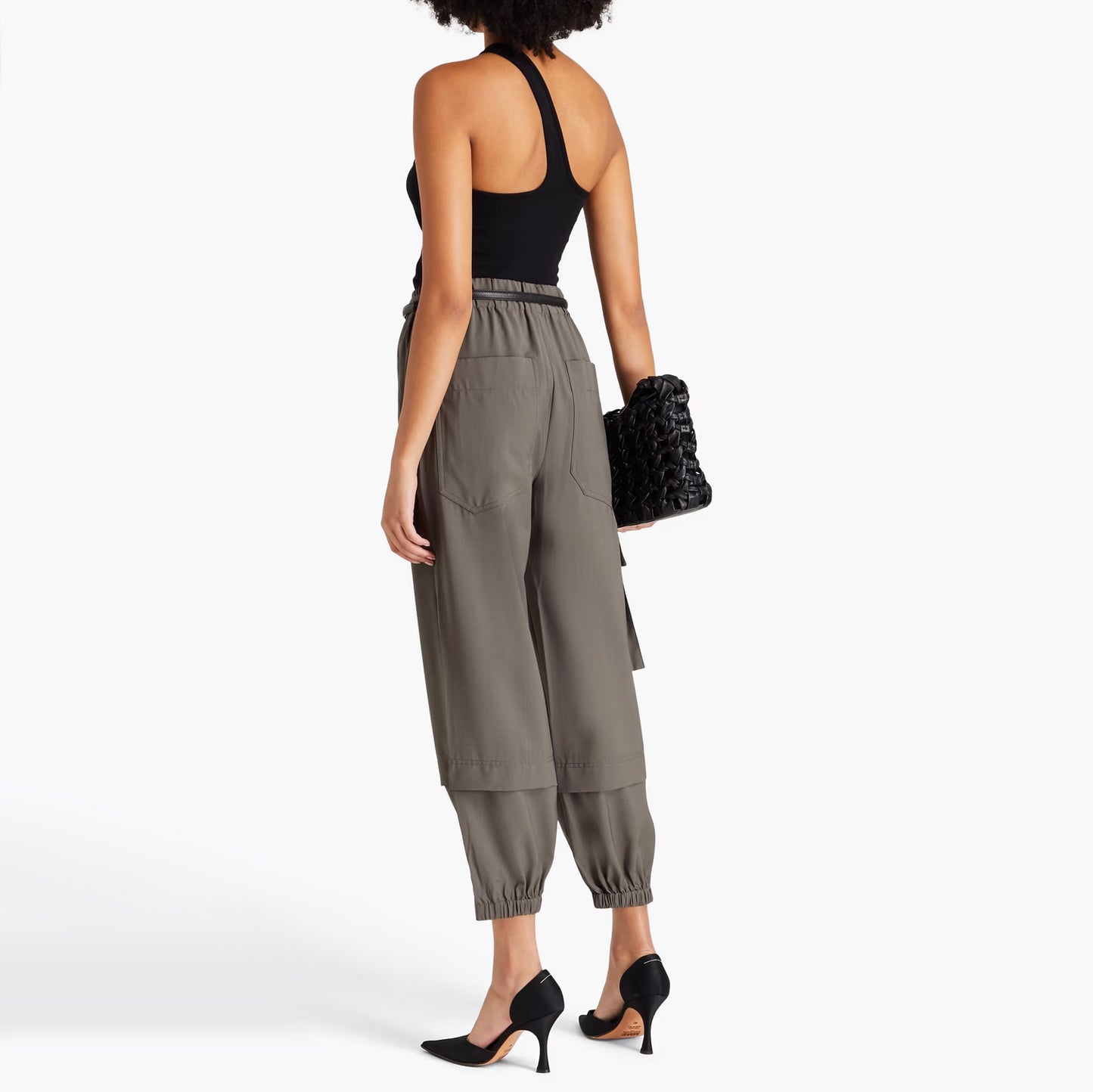Tibi Tropical Wool Pull On "Wilt" Jogger in "Dark Stone", size Large