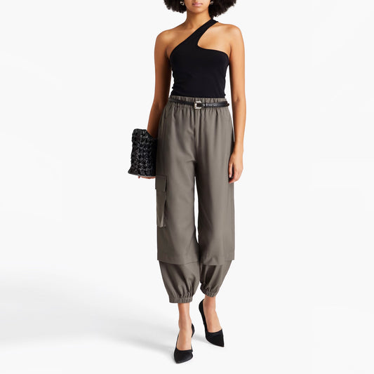 Tibi Tropical Wool Pull On "Wilt" Jogger in "Dark Stone", size Large