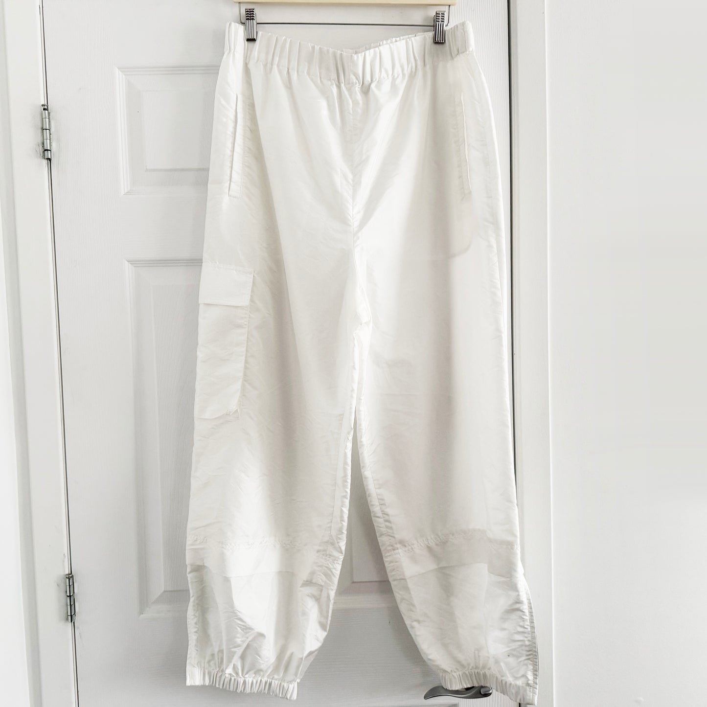 Tibi Crispy Nylon "Wilt" Jogger in White, size XL