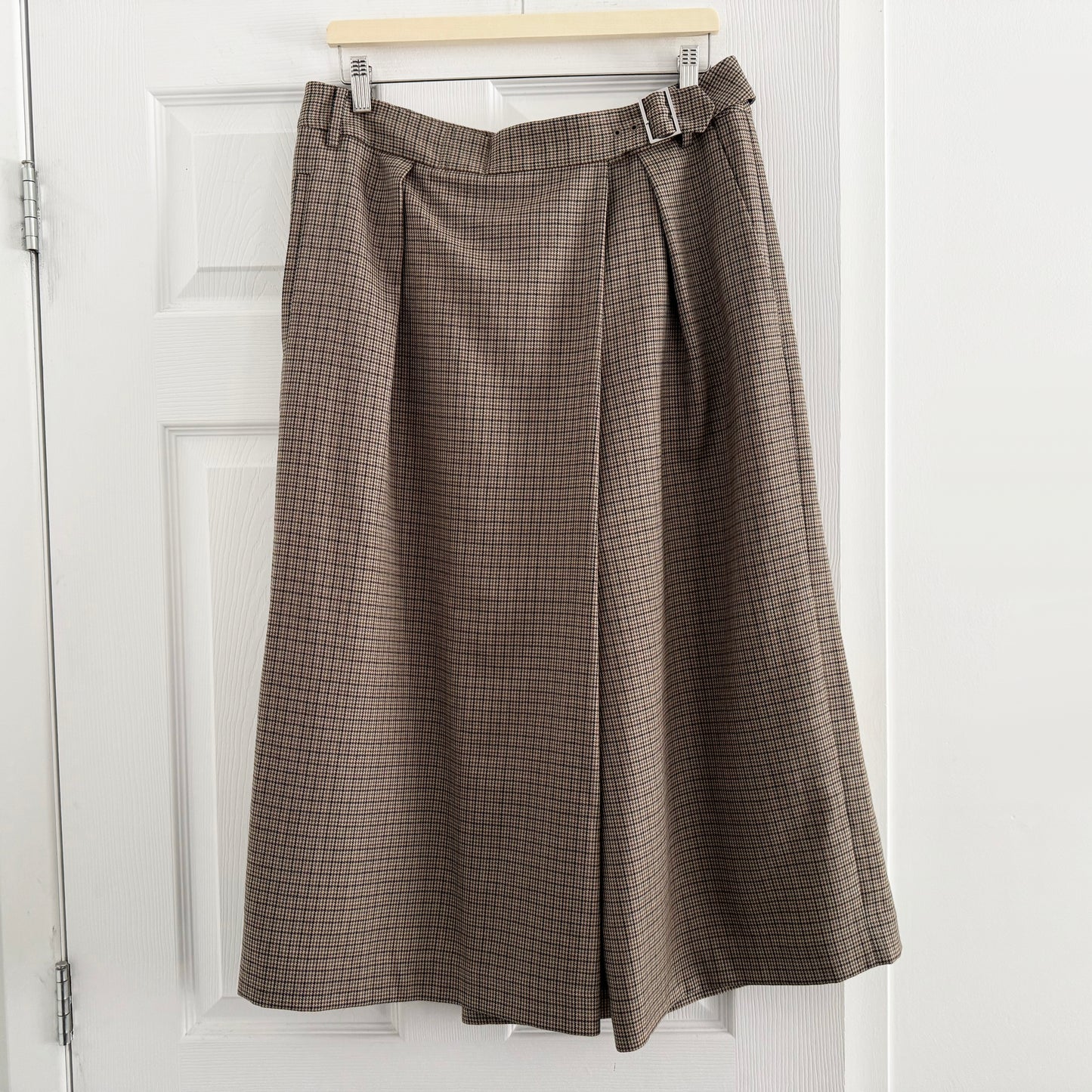 Tibi Thomas Menswear Check Wrap Culotte in Tan/Brown, size 8