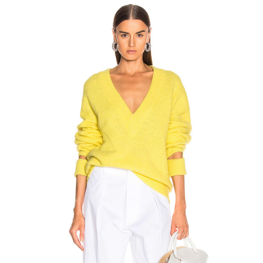 Tibi Airy Alpaca Pullover in Yellow, size Large